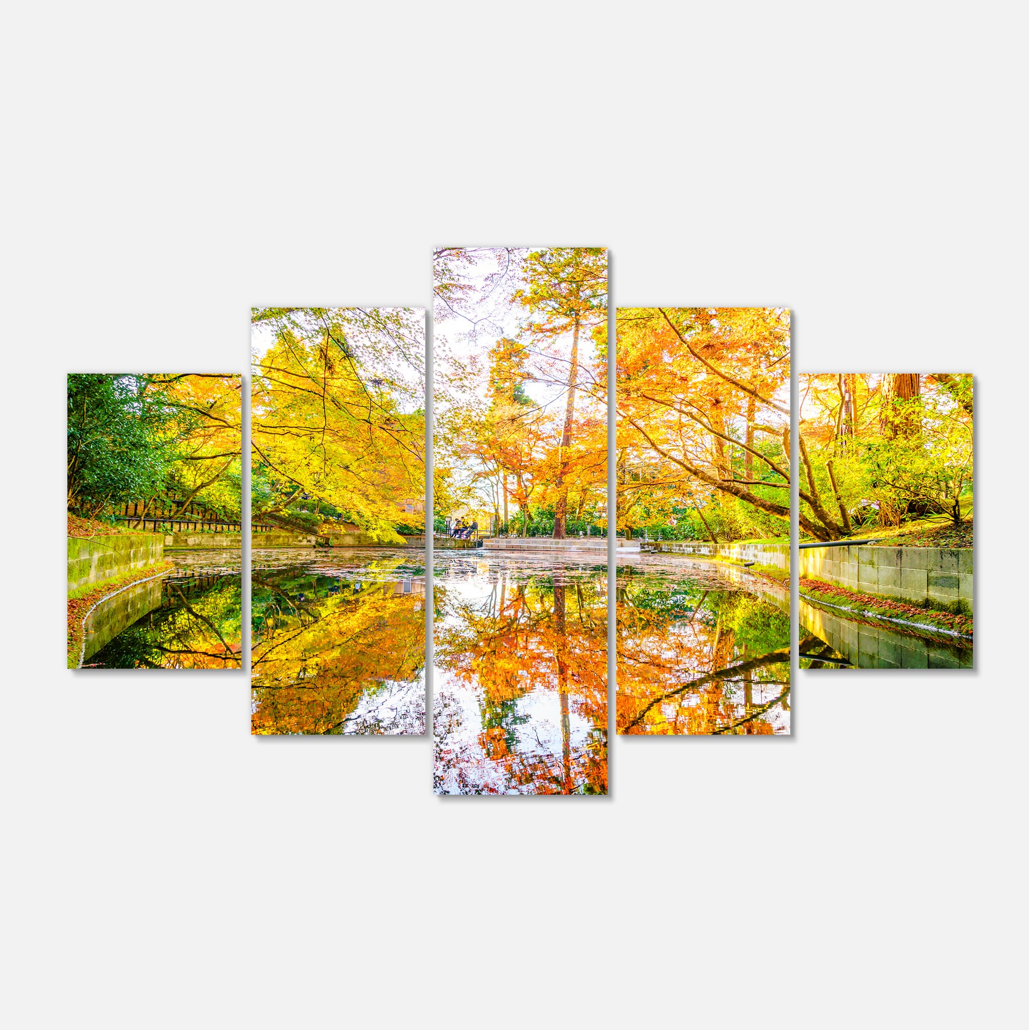 Designart - Bright Fall Forest with River