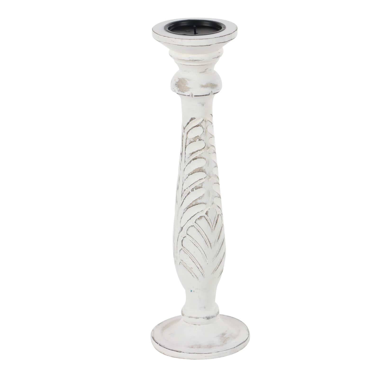 White Mango Wood Traditional Distressed Candle Holder Set