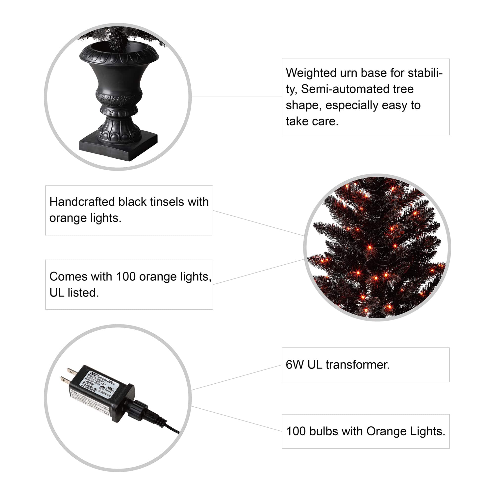 4ft. Pre-Lit Black Artificial Halloween Tree, LED Orange Lights