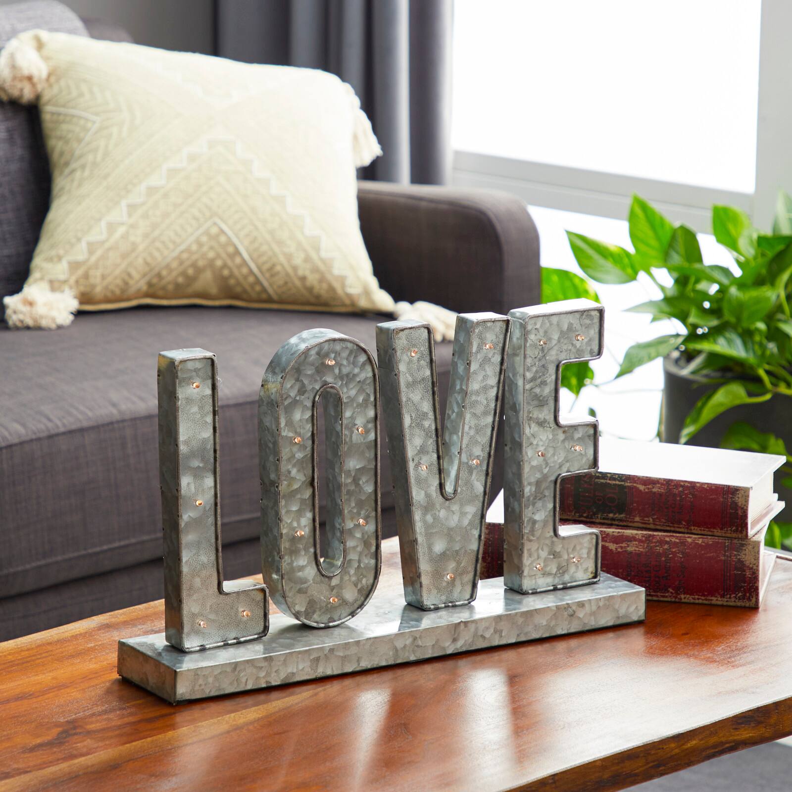 20" Gray Metal Love Decorative Sign