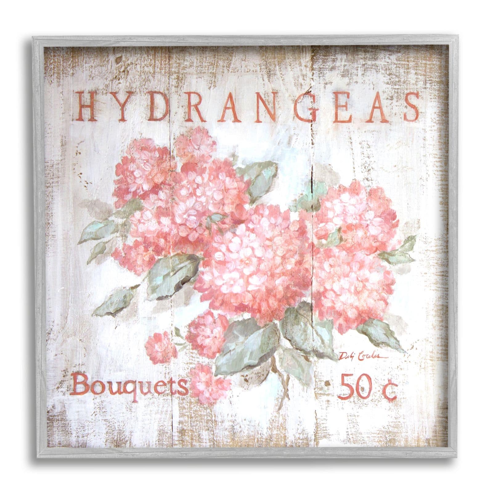 Stupell Industries Pink Hydrangeas Florals Vintage Farmhouse Advertisement Flower Bouquets Framed Wall Art