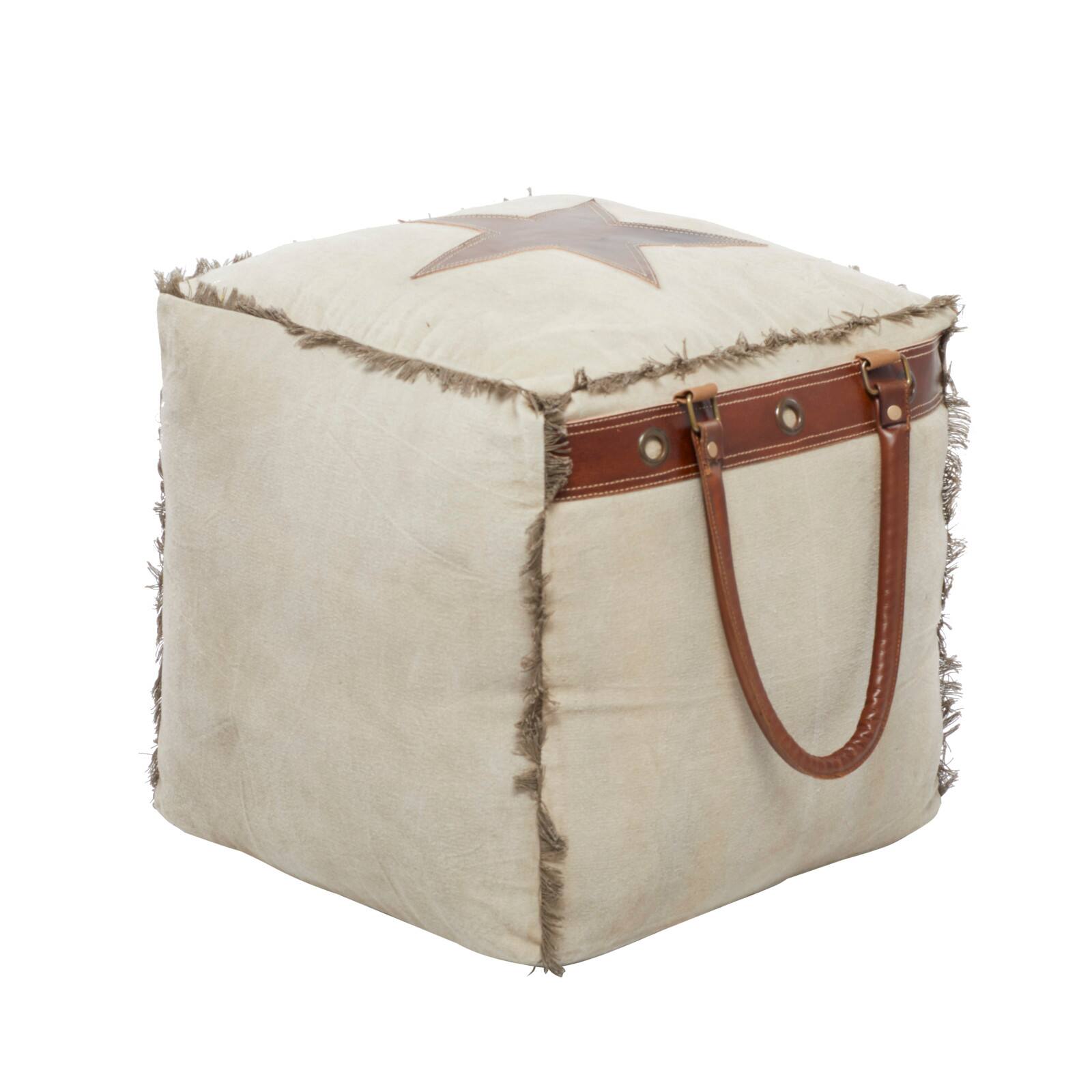 Brown Canvas Rustic Stool, 19" x 20" x 20"