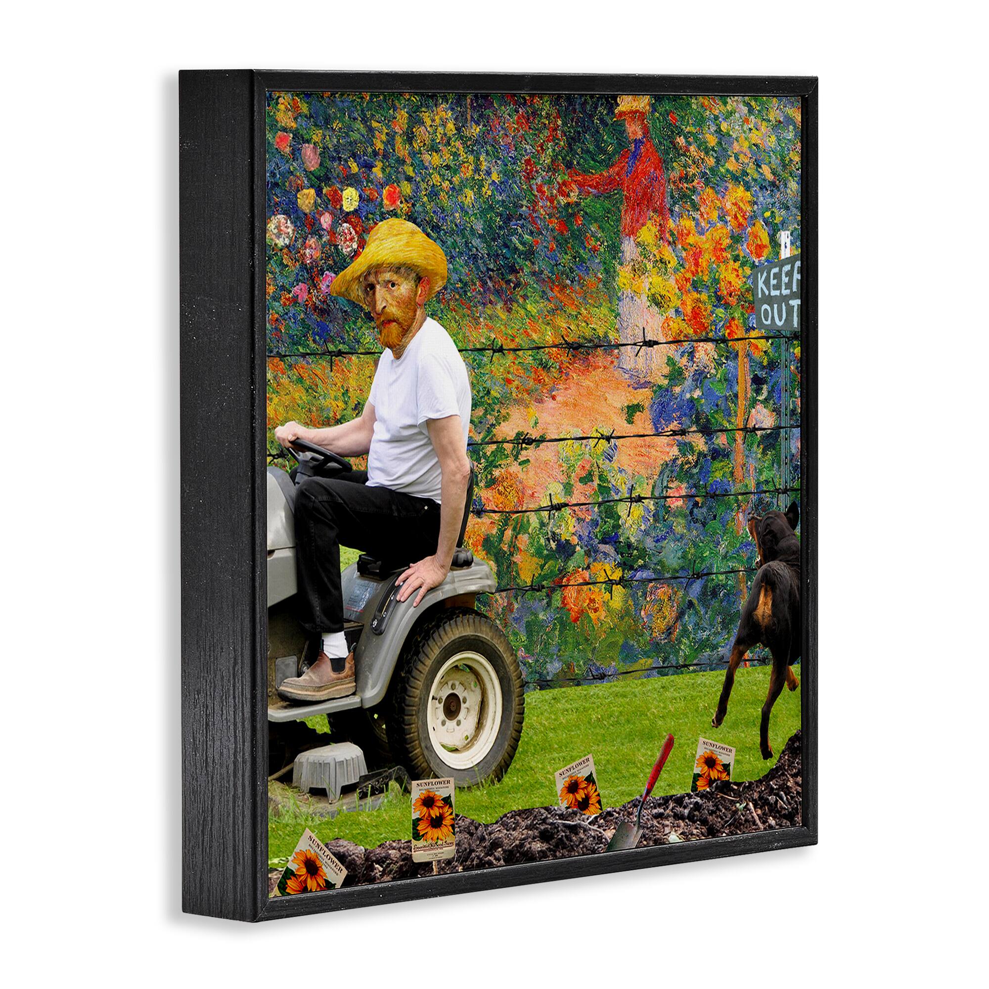 Stupell Industries Van Gogh Gardening Flowers Farmer Dog Collage Framed Giclee Art