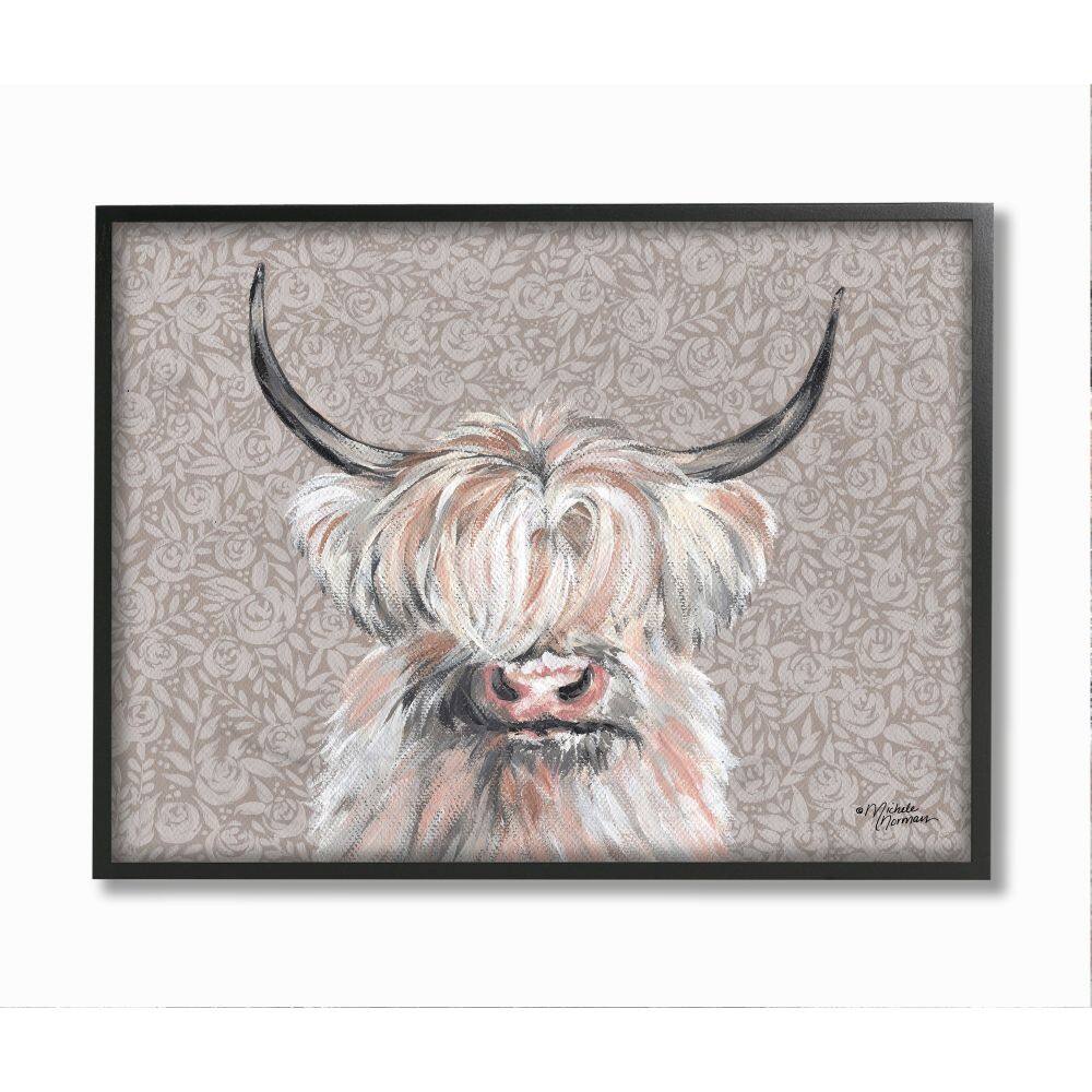 Stupell Industries Grumpy White Buffalo on Floral Print Farm Animal Framed Wall Art
