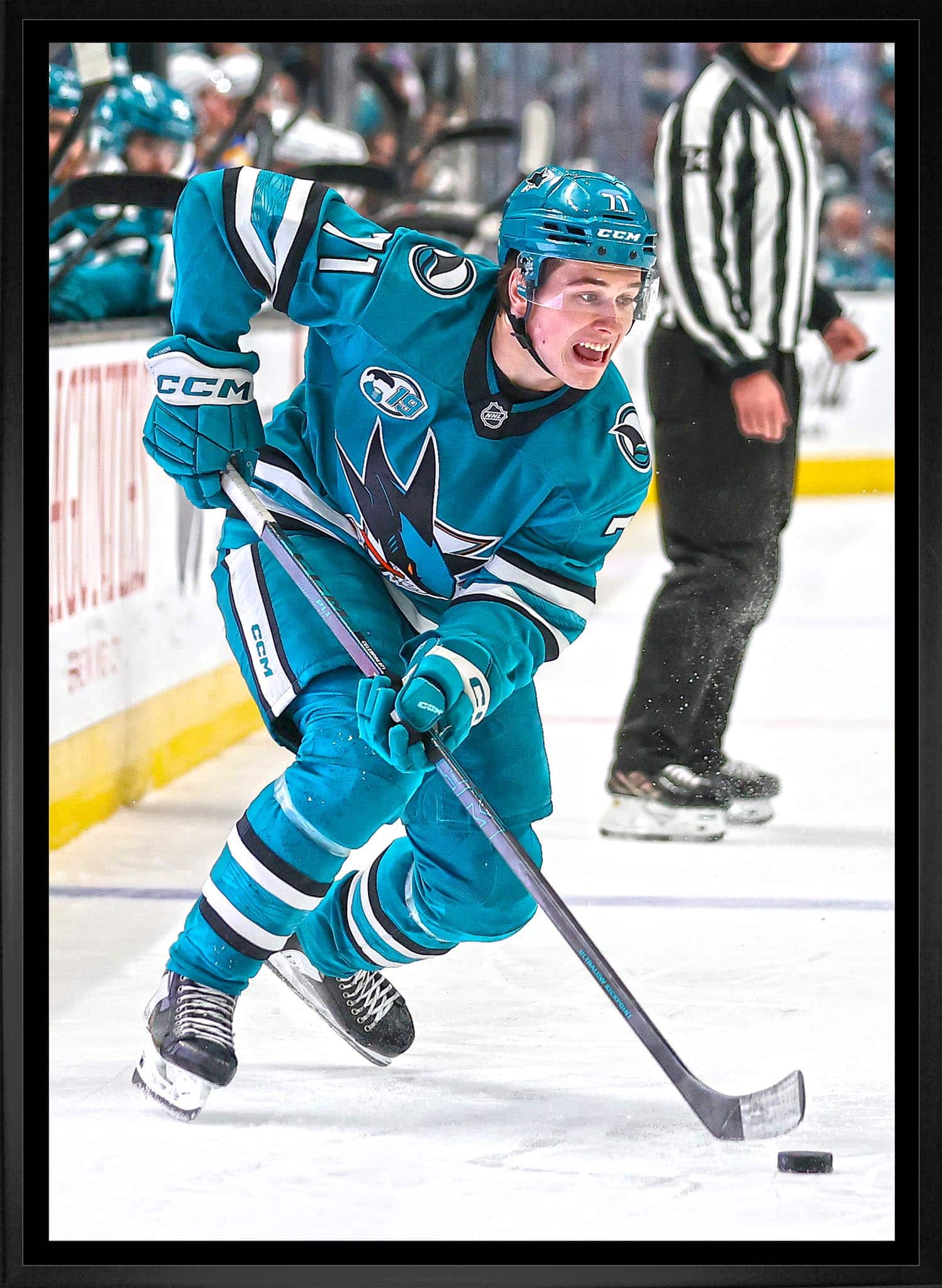 Macklin Celebrini 20" x 29" Framed Canvas San Jose Sharks 22.5" x 31.5"