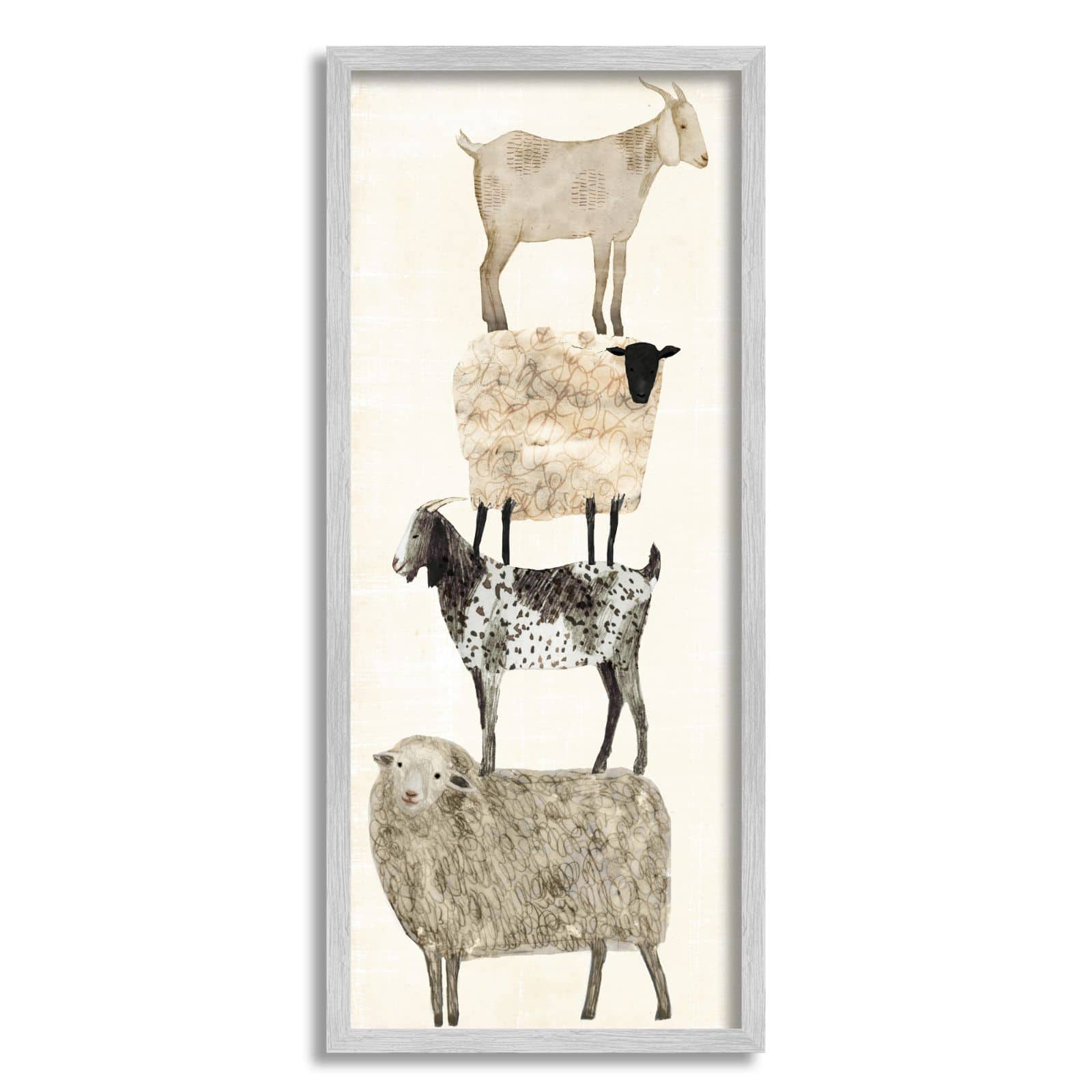 Stupell Industries Fun Stacked Sheep and Goats Farm Animals Framed Wall Art