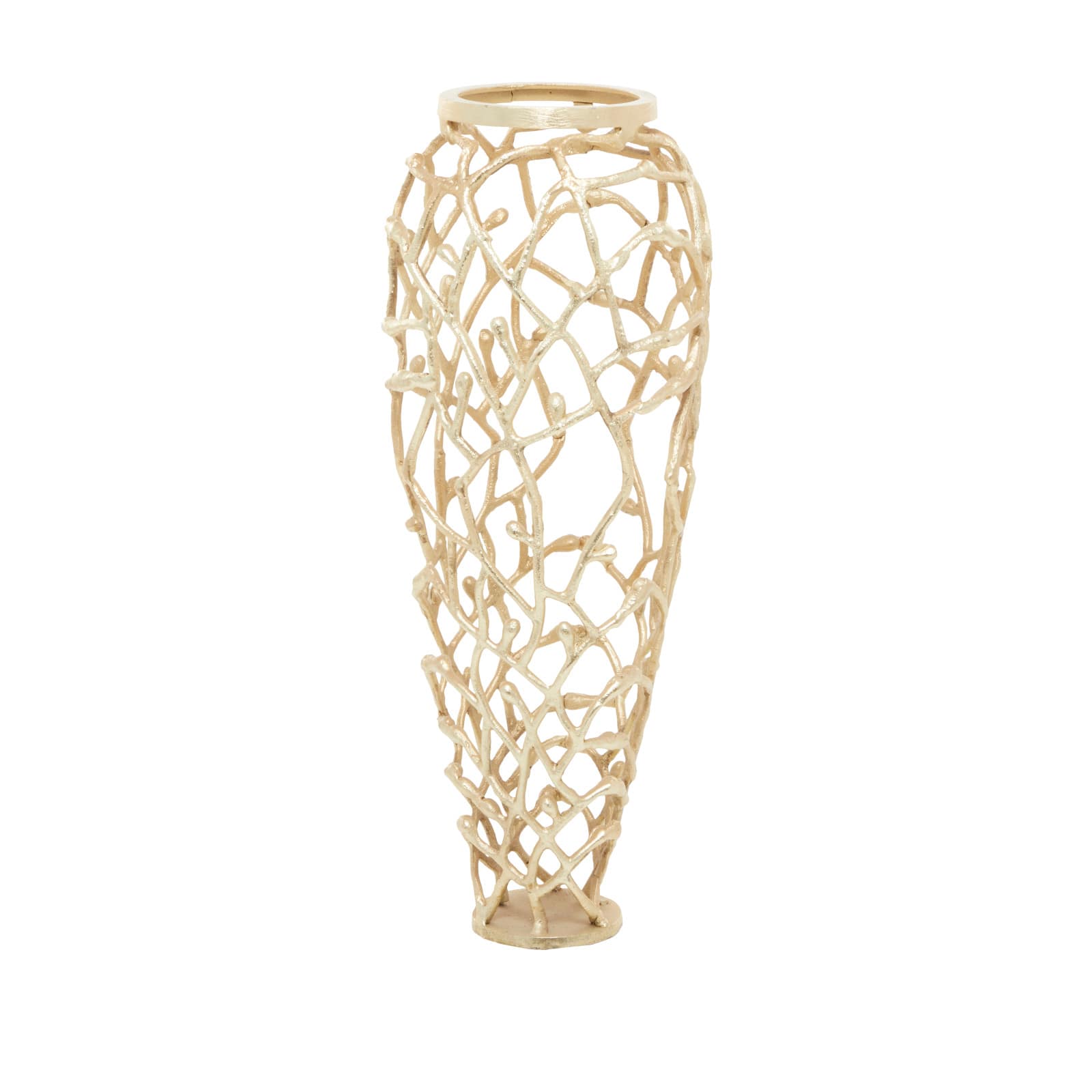 Gold Aluminum Contemporary Vase, 9" x 9" x 23"