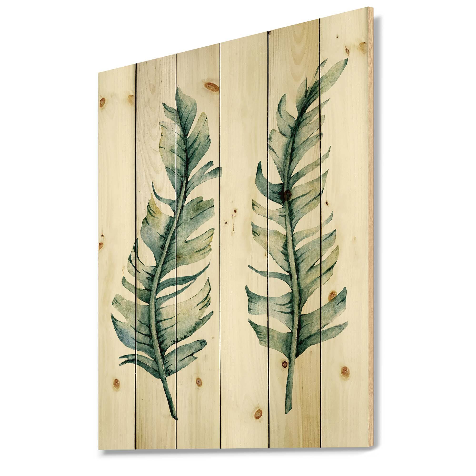 Designart - Duo of Tropical Leaves - Farmhouse Print on Natural Pine Wood