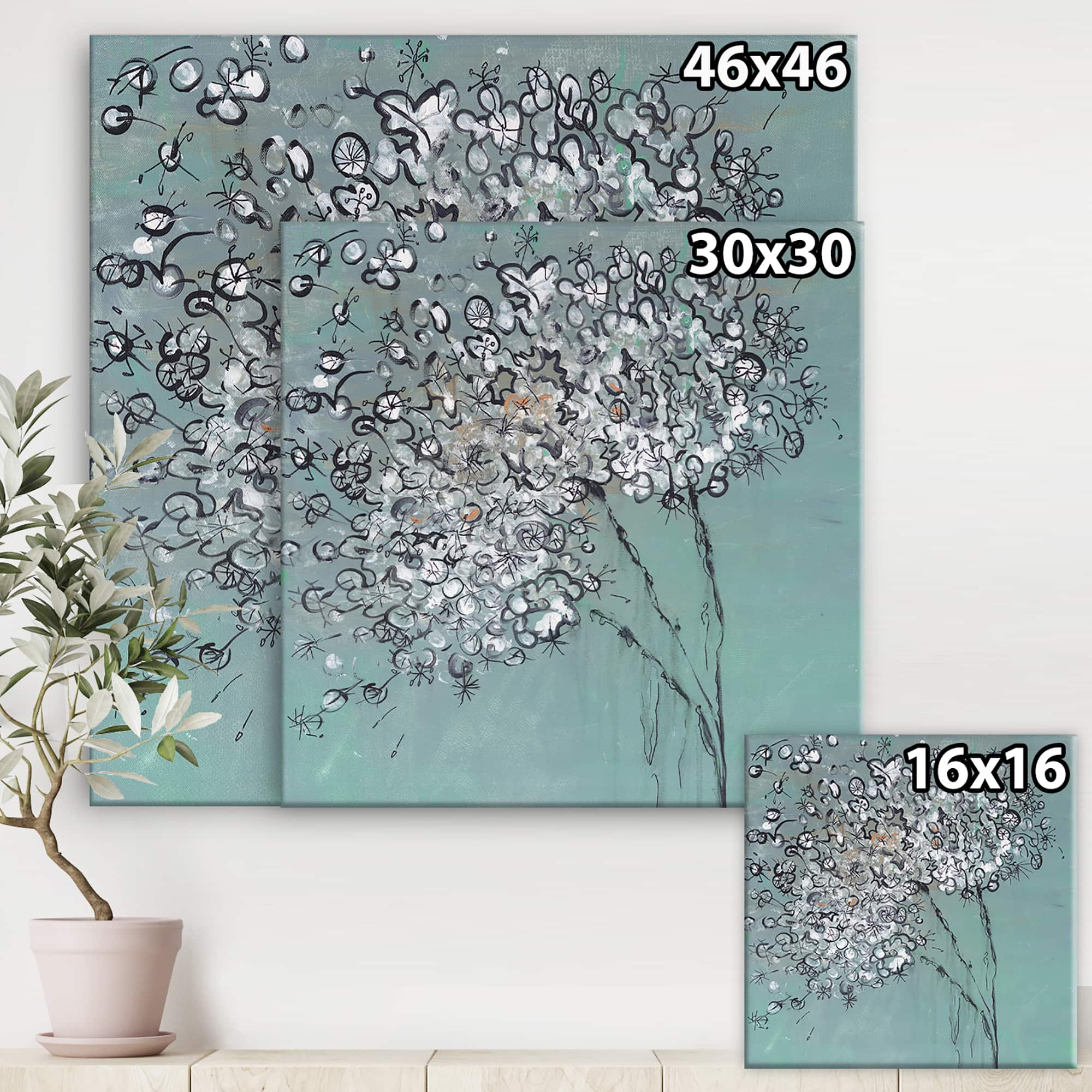 Designart - Teal Blossoming Dandelion - Modern & Contemporary Canvas Art Print