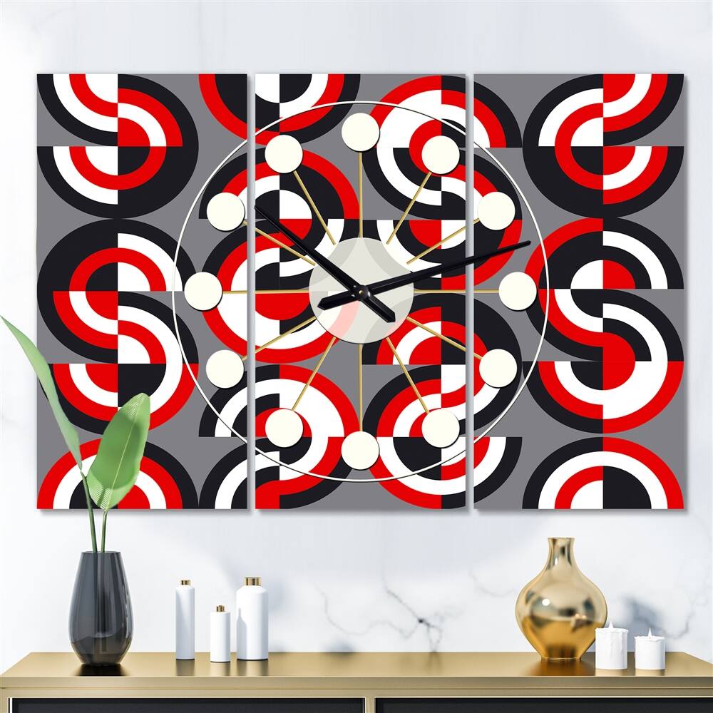 Designart Retro Circular Pattern Geometrical Mid-Century Modern Multipanel Wall Clock