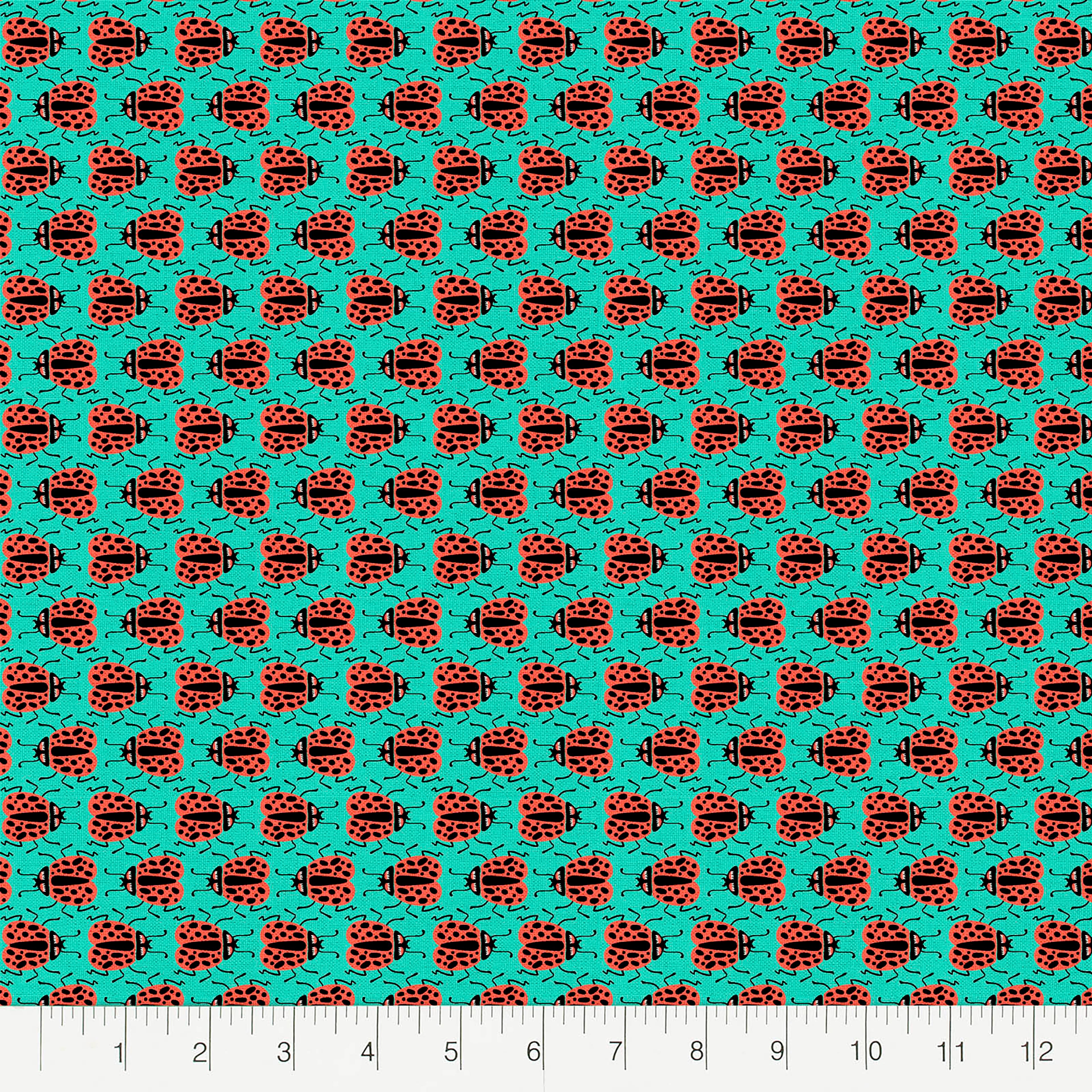 Fabric Editions Turquoise Ladybug Cotton Fabric