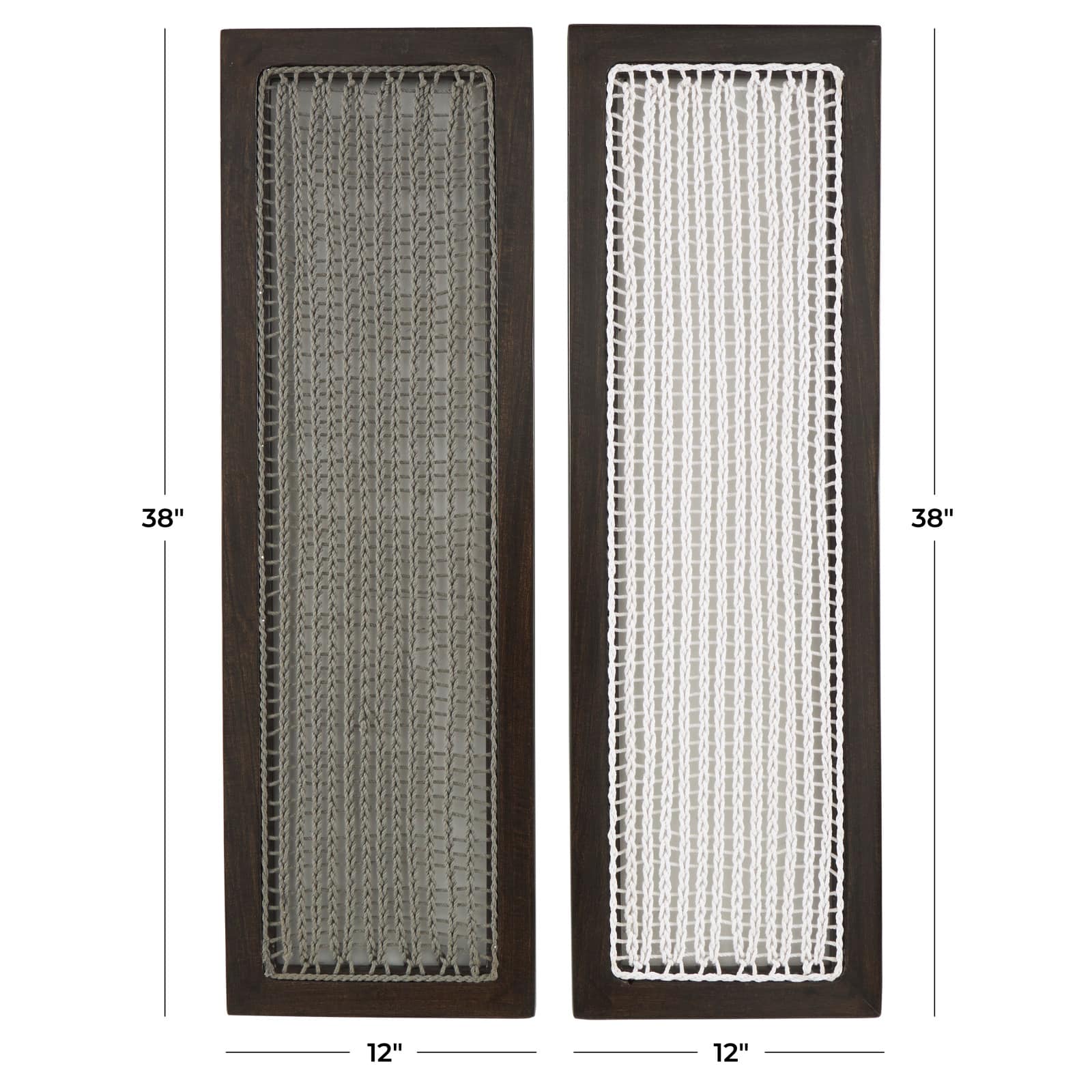 12" x 38" Dark Brown Mango Wood & Macrame Handmade Wall Décor Set