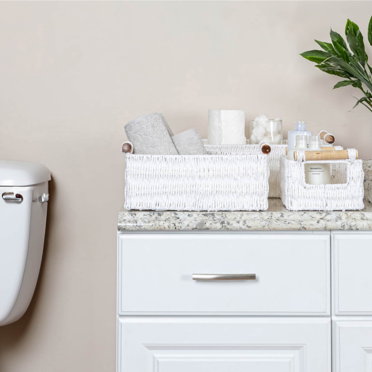 Household Essentials Paper Rope with Wooden Handles Basket Set