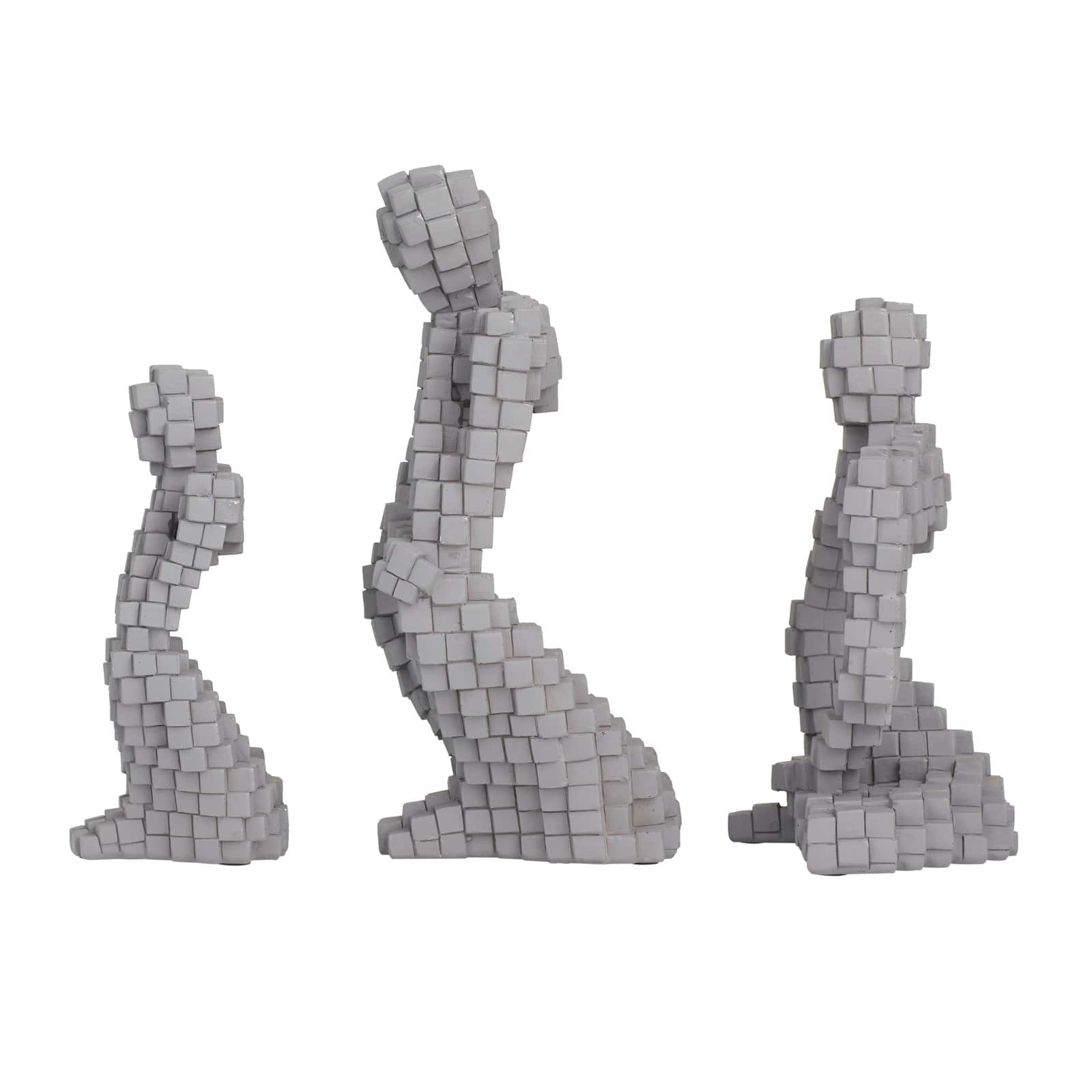 Set of 3 Grey Polystone Contemporary Sculptures, 13" x 6" x 6"
