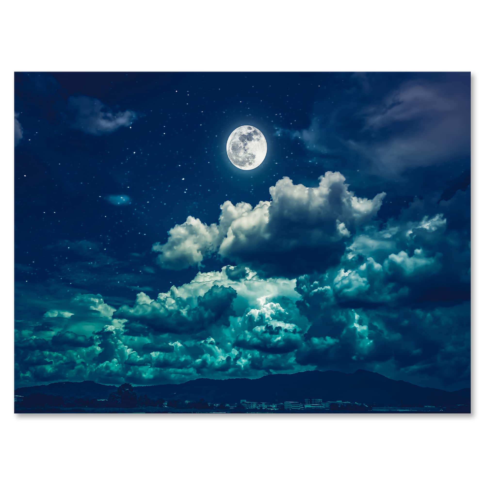 Designart - Full Moon In Cloudy Night Sky II - Nautical & Coastal Canvas Wall Art Print