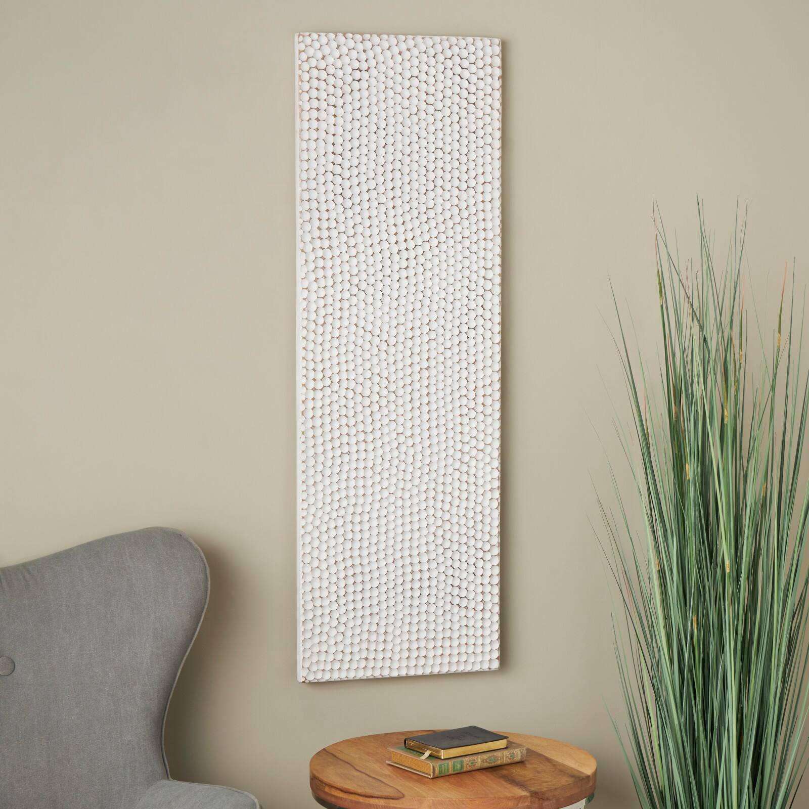 48" x 16" White Geometric Handmade Abstract Spotted Panel Wall Décor