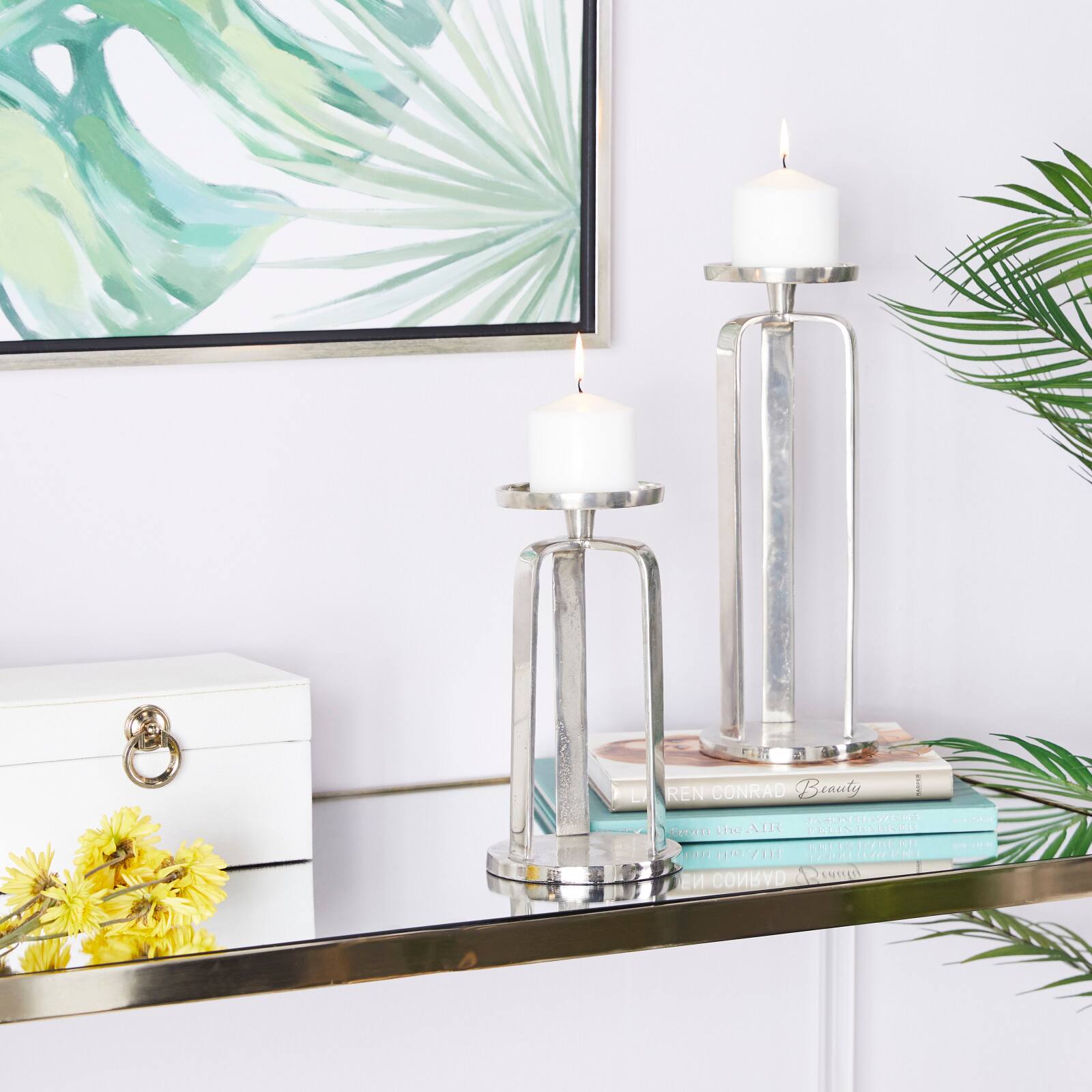 Silver Aluminum Modern Candle holder 14",10"