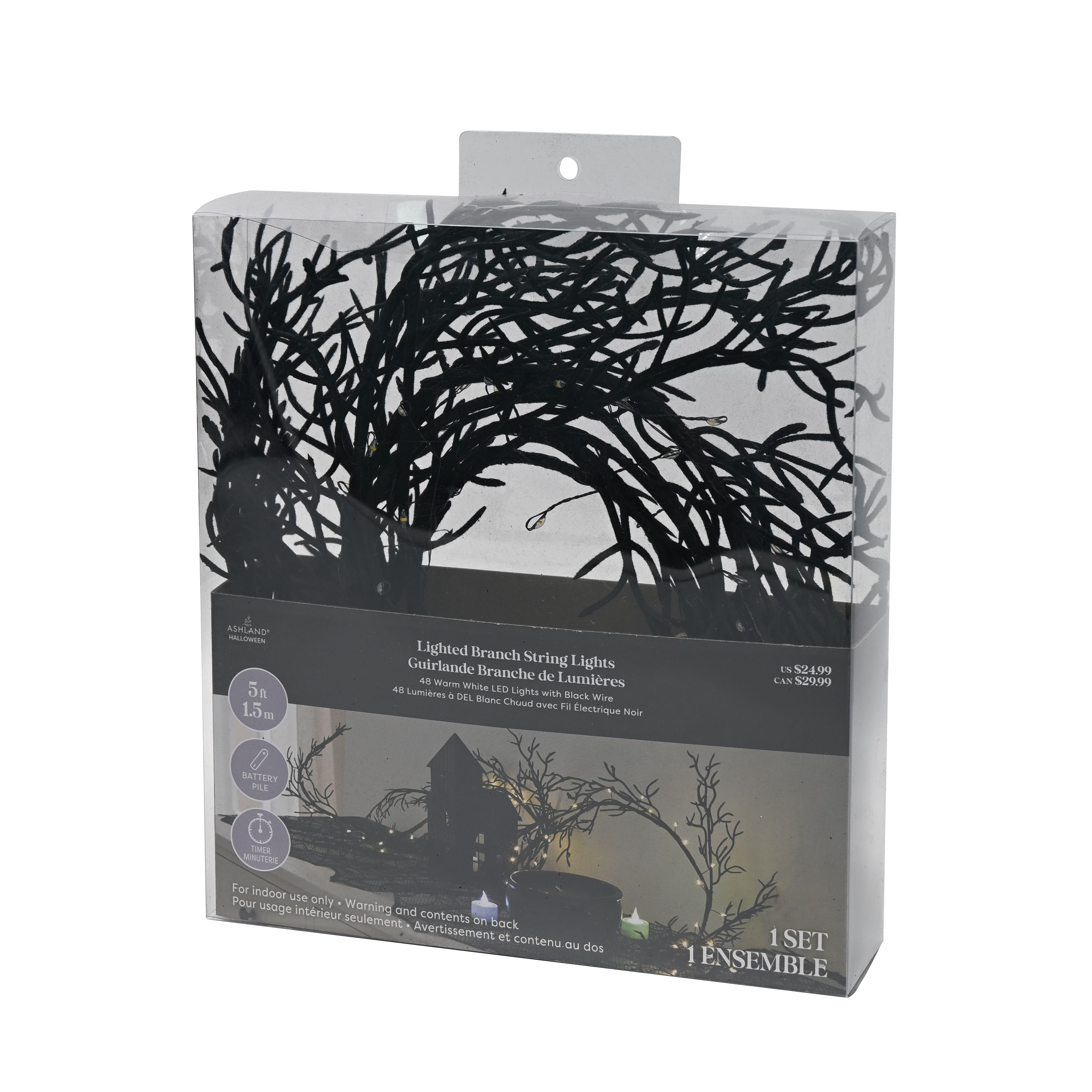 48ct. Black Flocked Branch LED String Lights by Ashland®