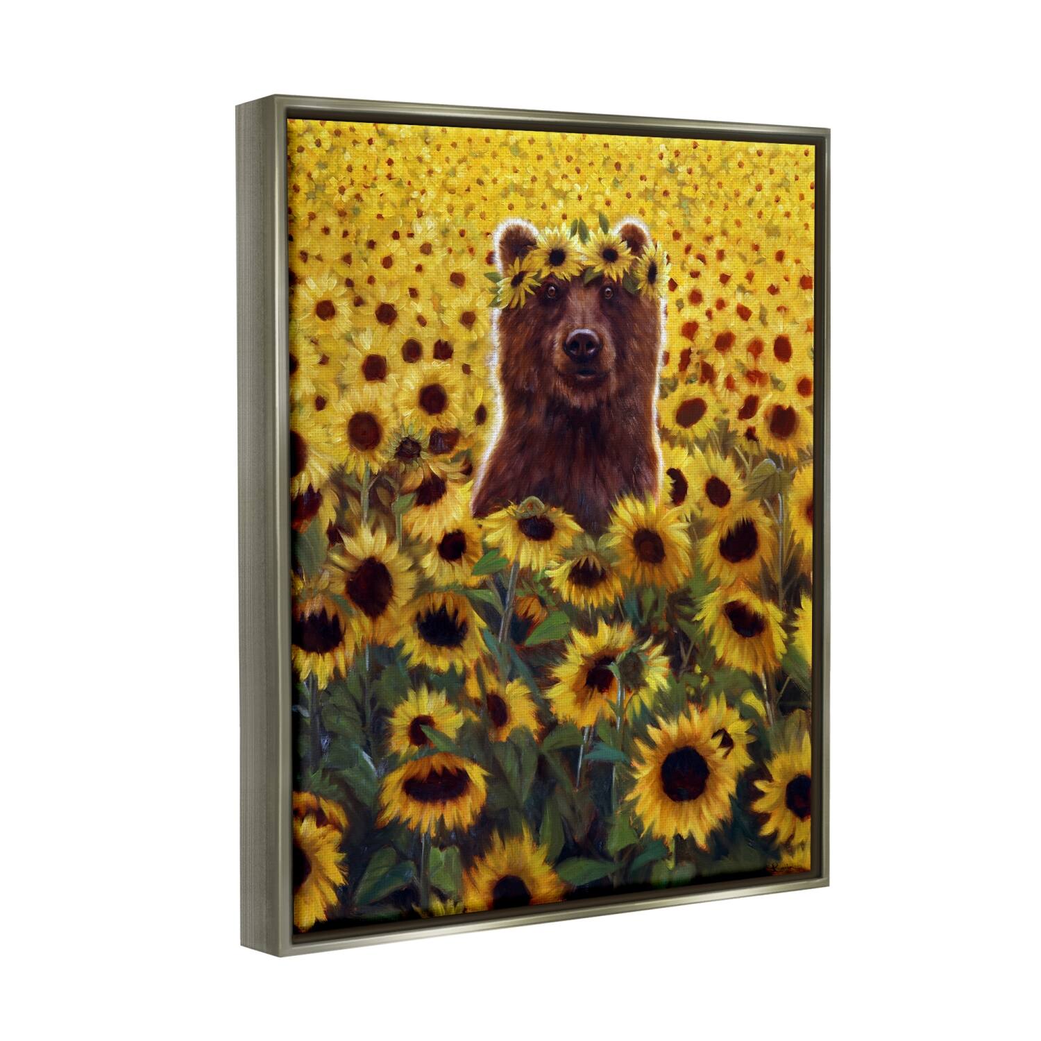 Stupell Industries Happy Bear Sunflower Field Floater Framed Art