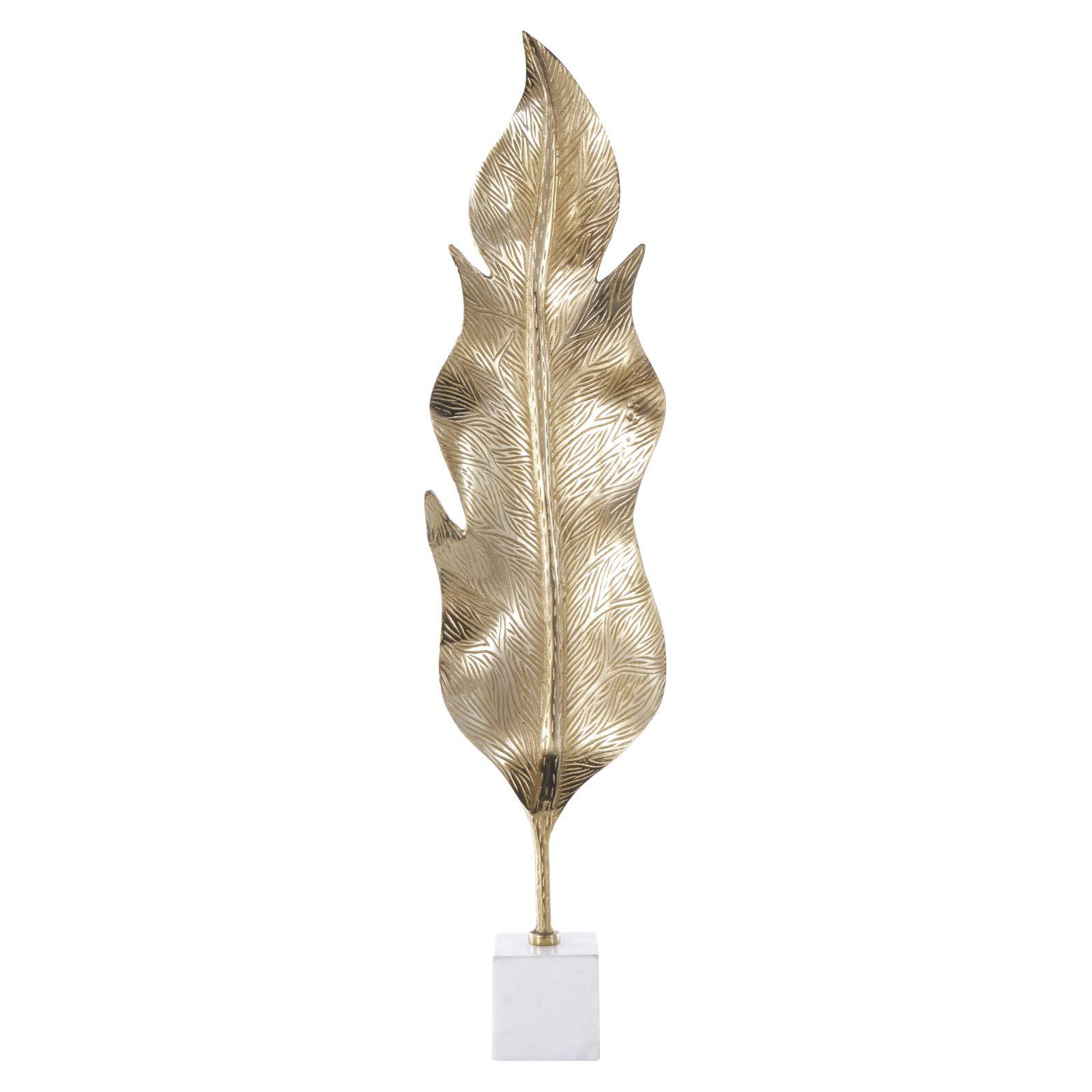 39.75" Gold Aluminum Leaf Textured Sculpture with White Marble Base
