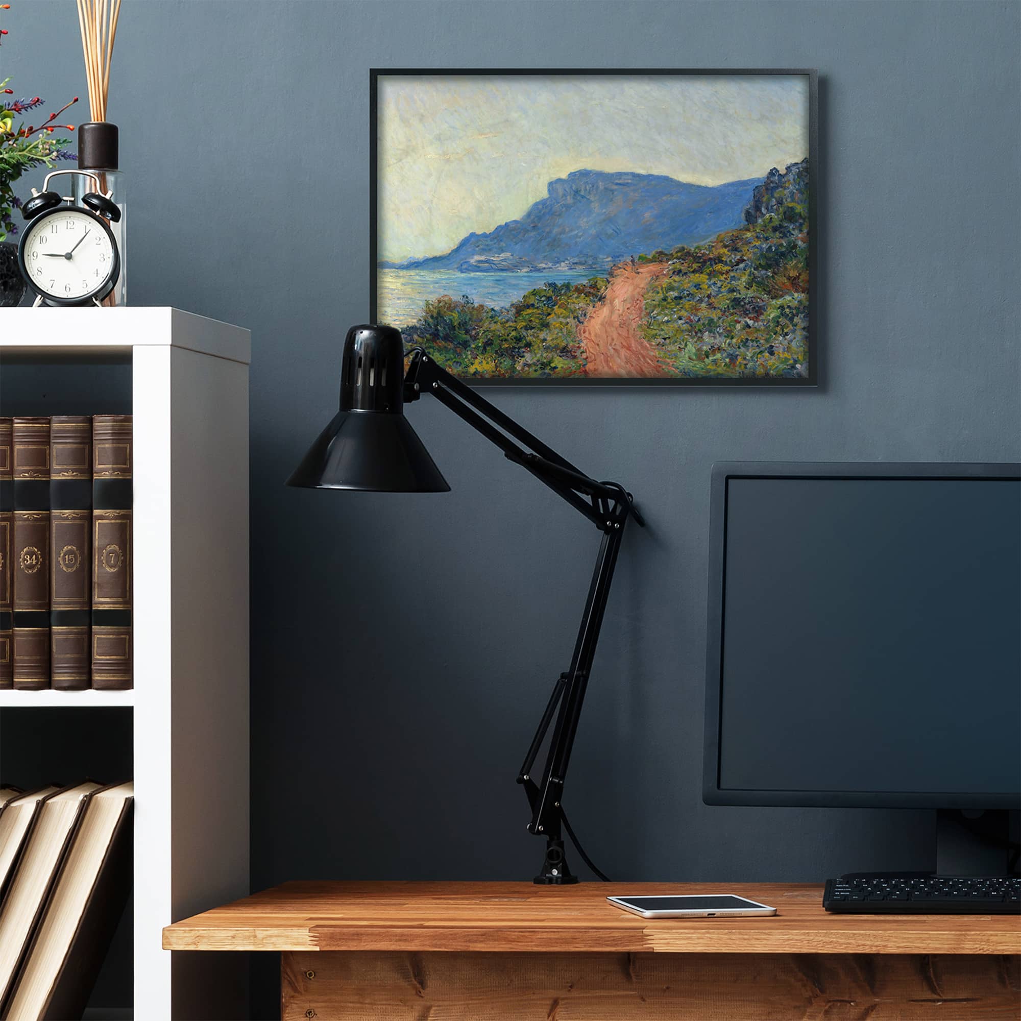 Stupell Industries Cliff Road Ocean Mountain Landscape Monet Classic Painting in Frame Wall Art