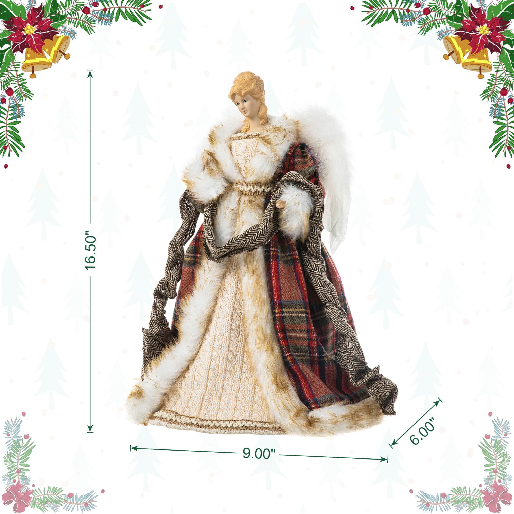 Glitzhome® 16.5" Faux Fur Woodland Christmas Angel Tree Topper