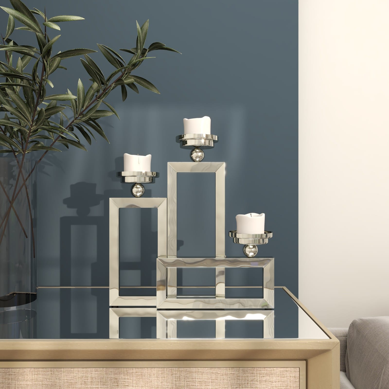 16" Silver Stainless Steel Rectangular Candelabra