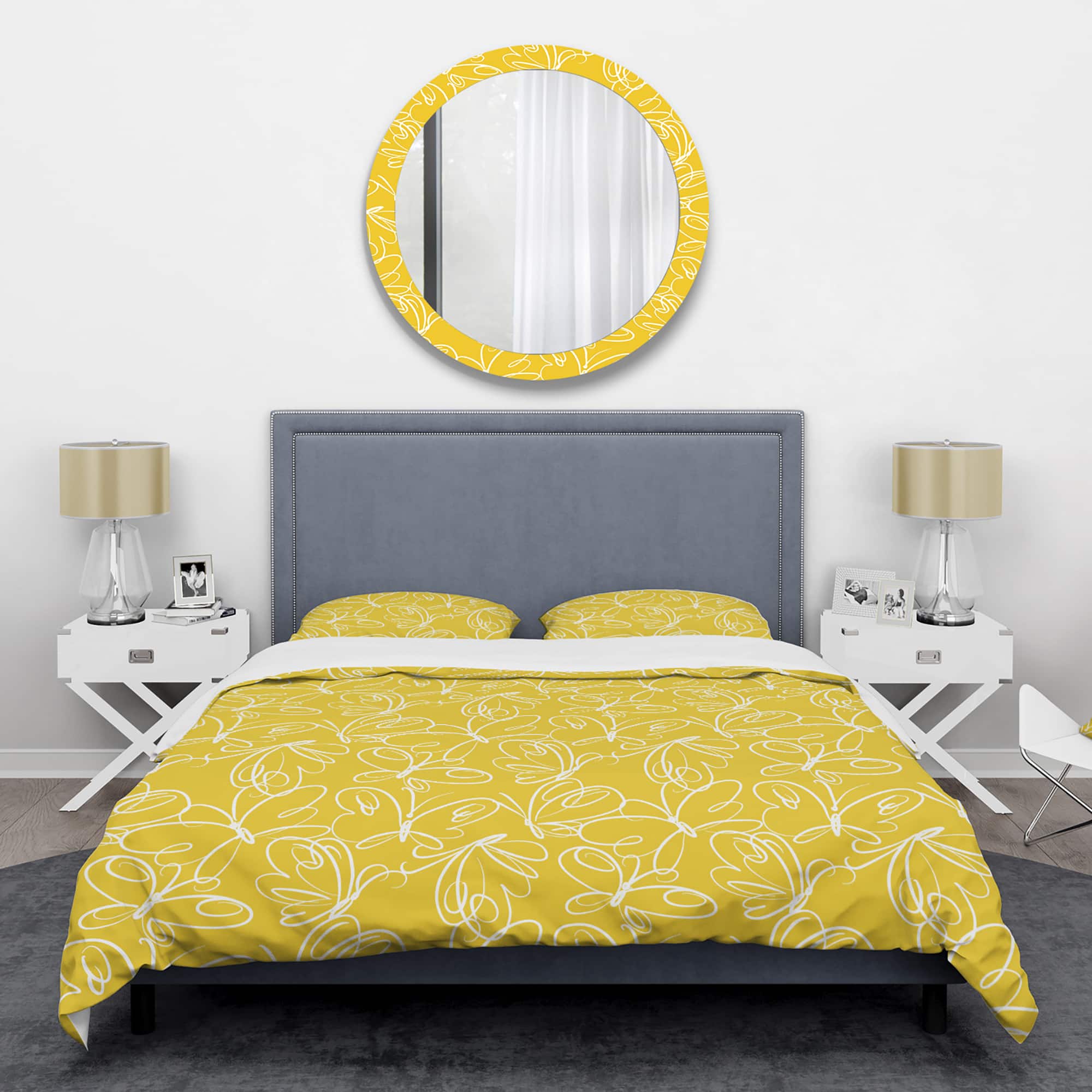 Designart 'Butterflies hand drawn color pattern' Mid-Century Duvet Cover Set