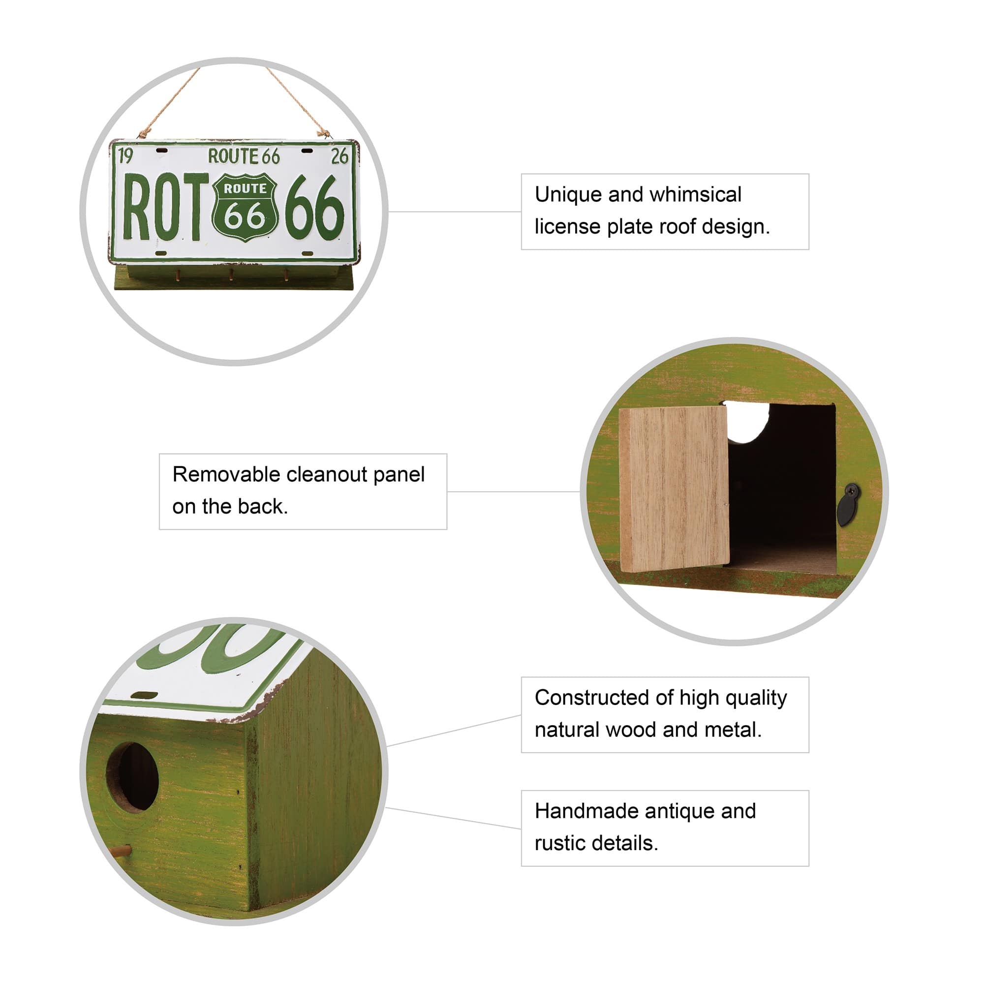 Glitzhome® 14" Hanging Wood and Metal Green Licence Plates Garden Birdhouse