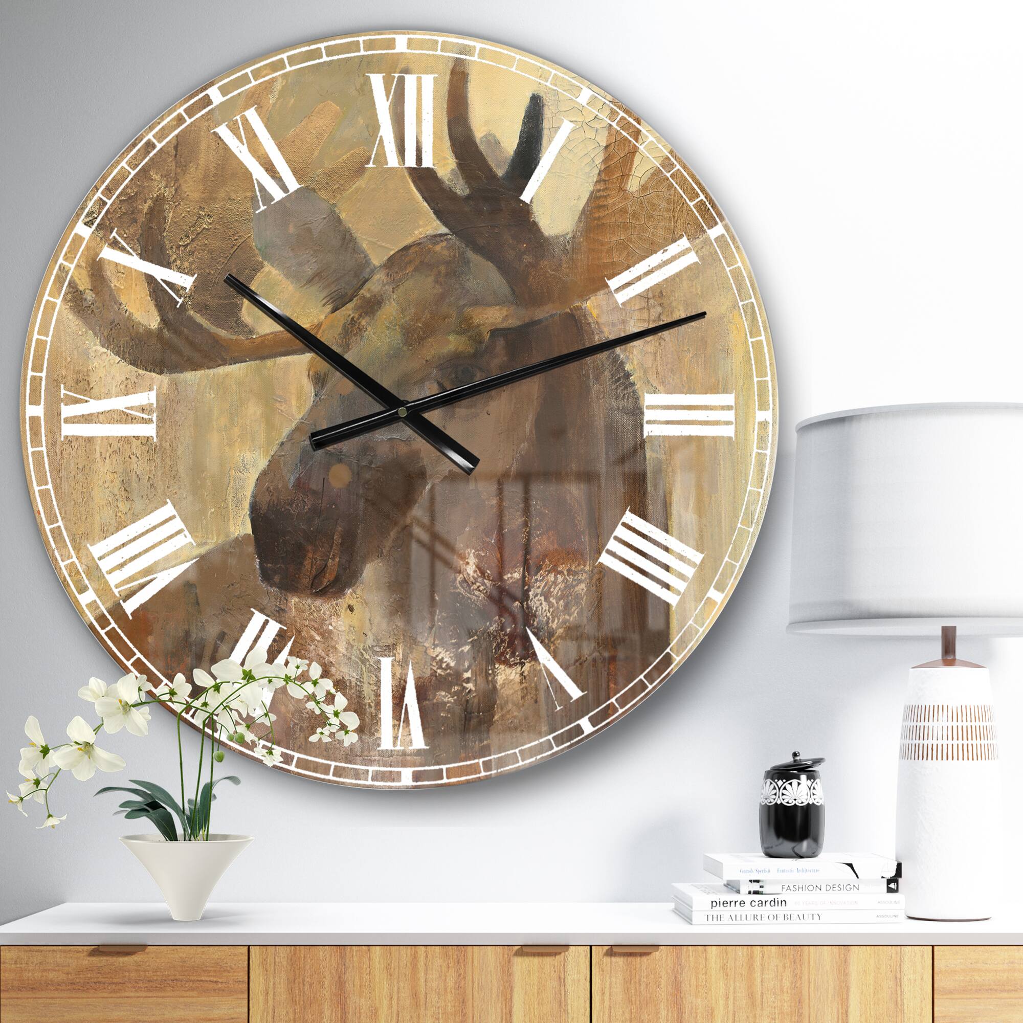 Designart 'Into The Wild Gold Moose Farmhouse Wall Clock