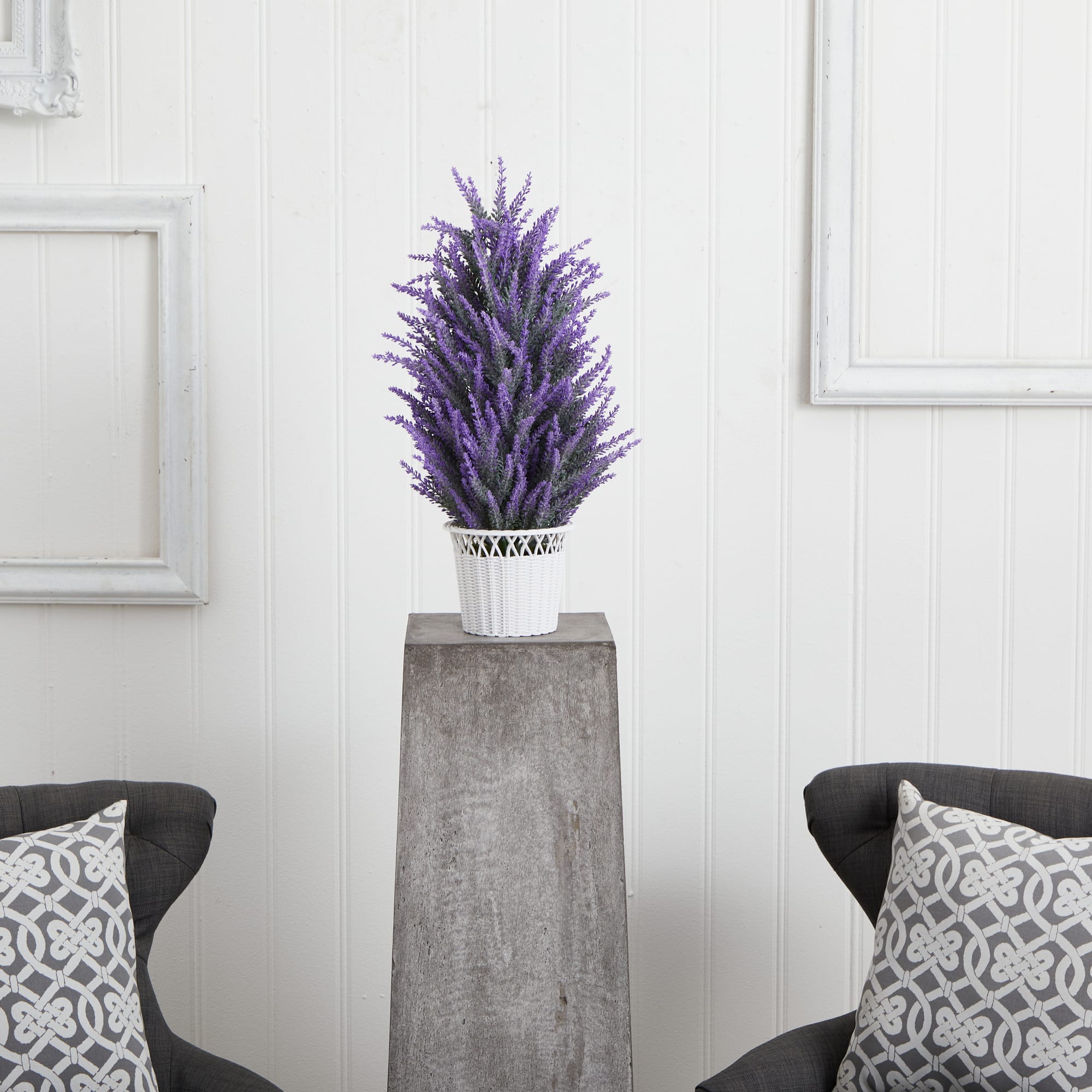 22" Lavender Artificial Plant in White Wicker Planter
