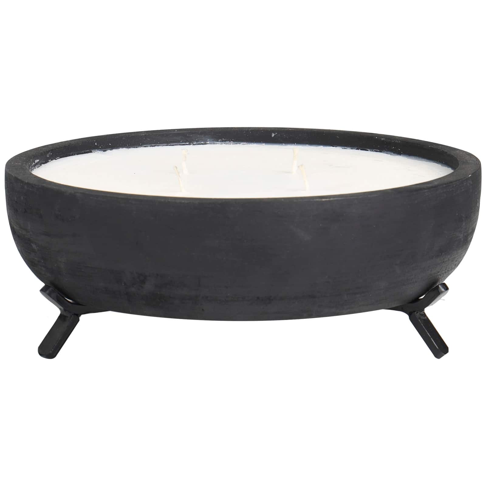 40oz. Sauvignon Blanc Scented White 4 Wick Candle in Black Wood Bowl with Metal Tripod Stand