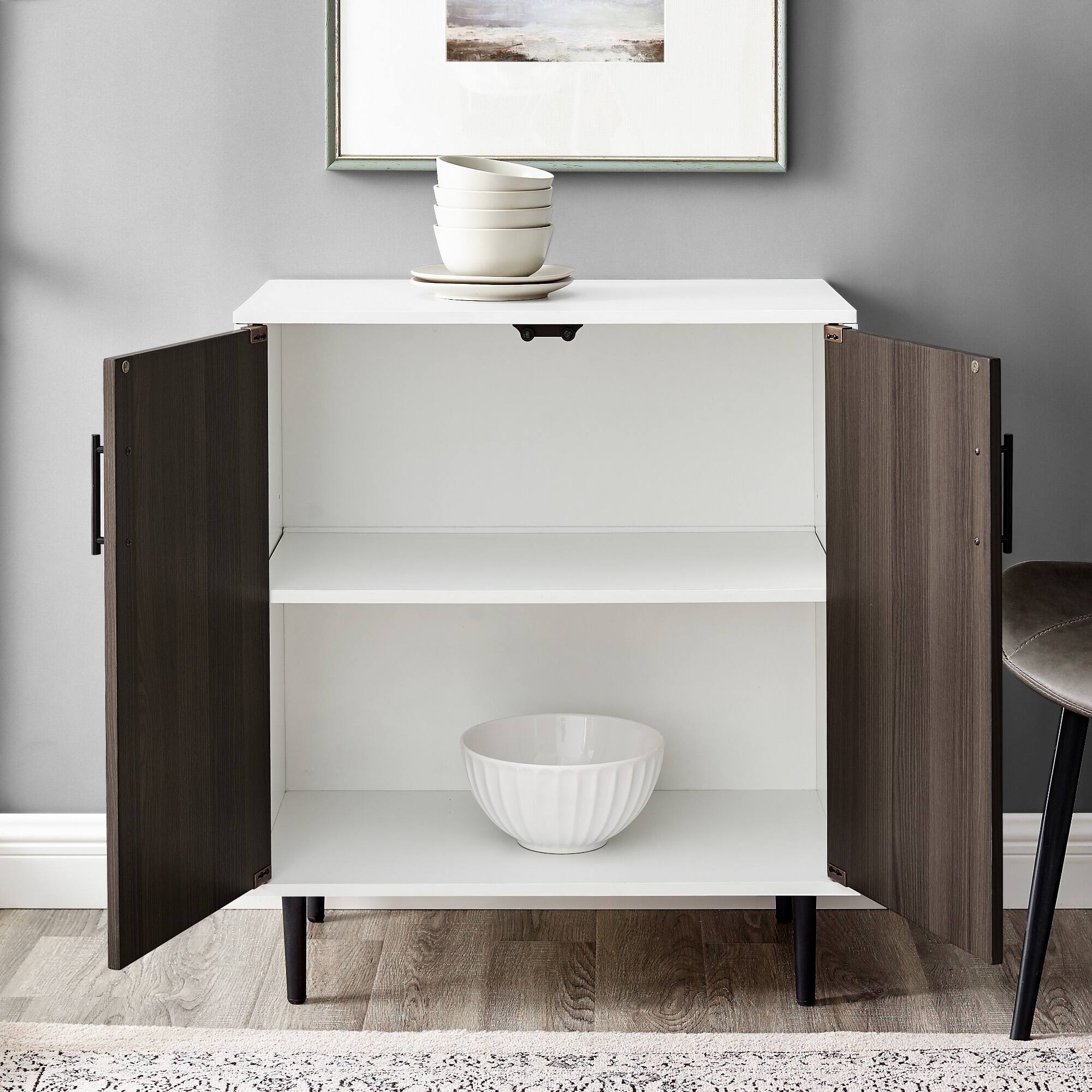 Walker Edison Ash Brown Bookmatch/White Accent Cabinet