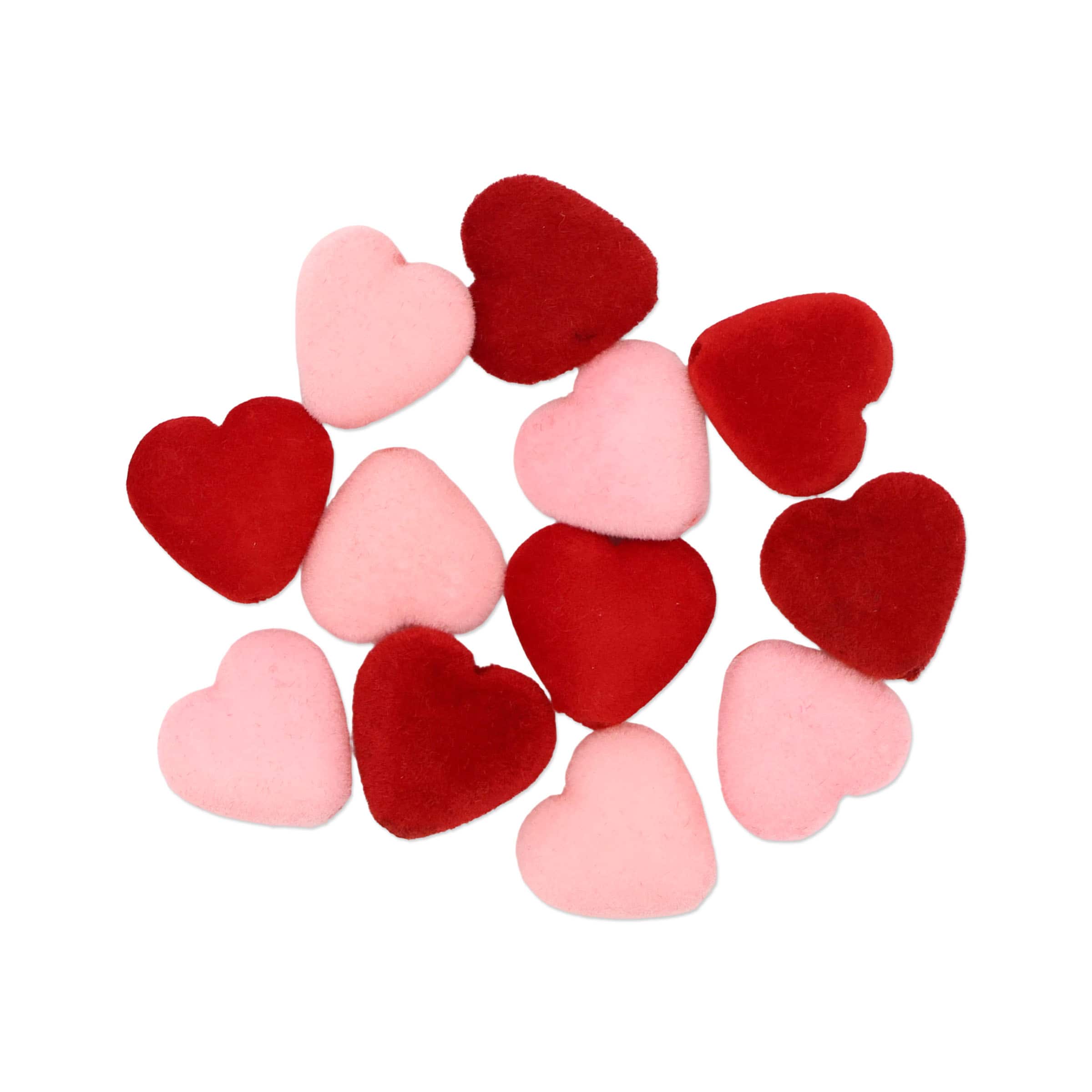 17.5mm x 16.5mm Pink & Red Flocked Heart Craft Beads, 12ct. by