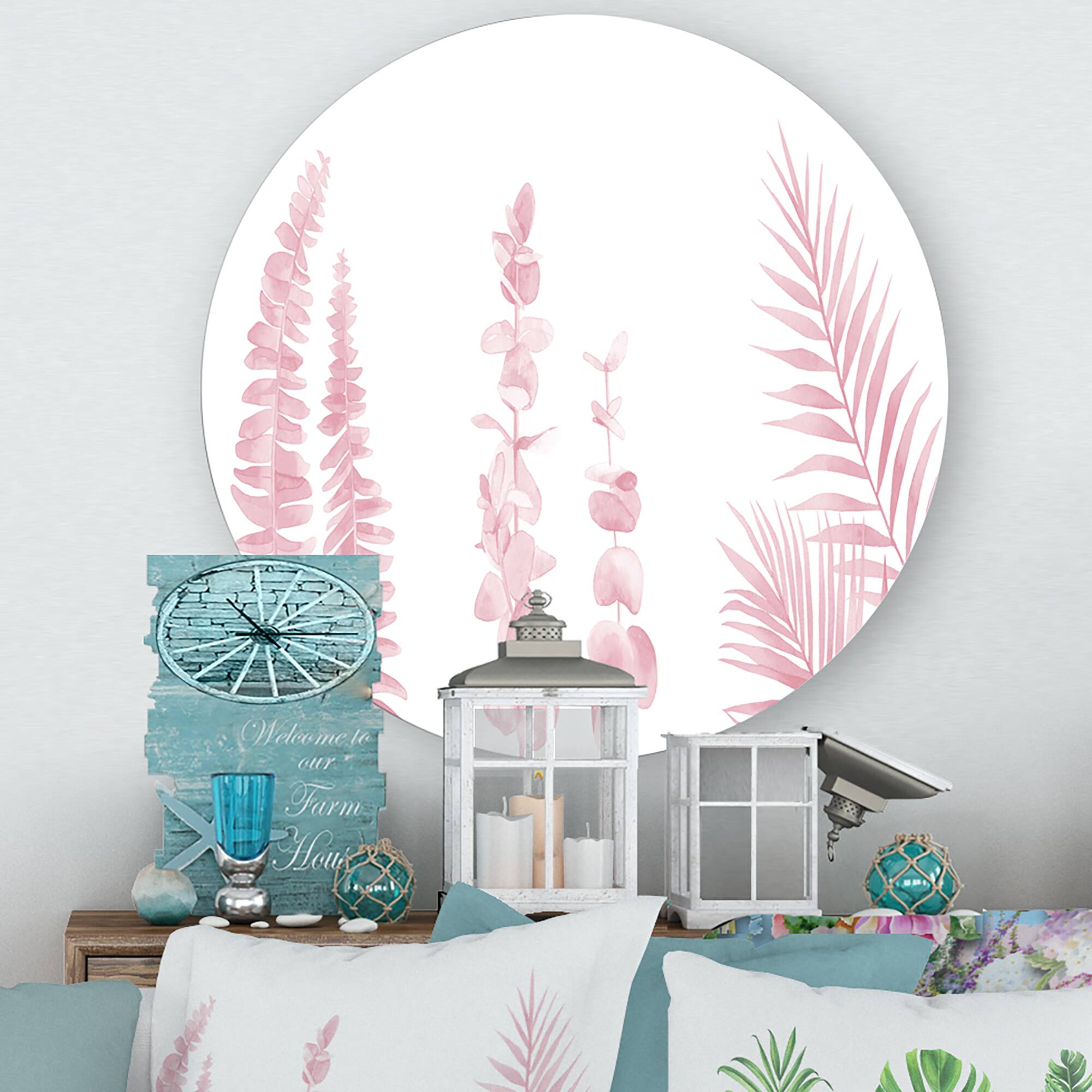 Designart - Blush Pinkeucalyptus and Palm Branches