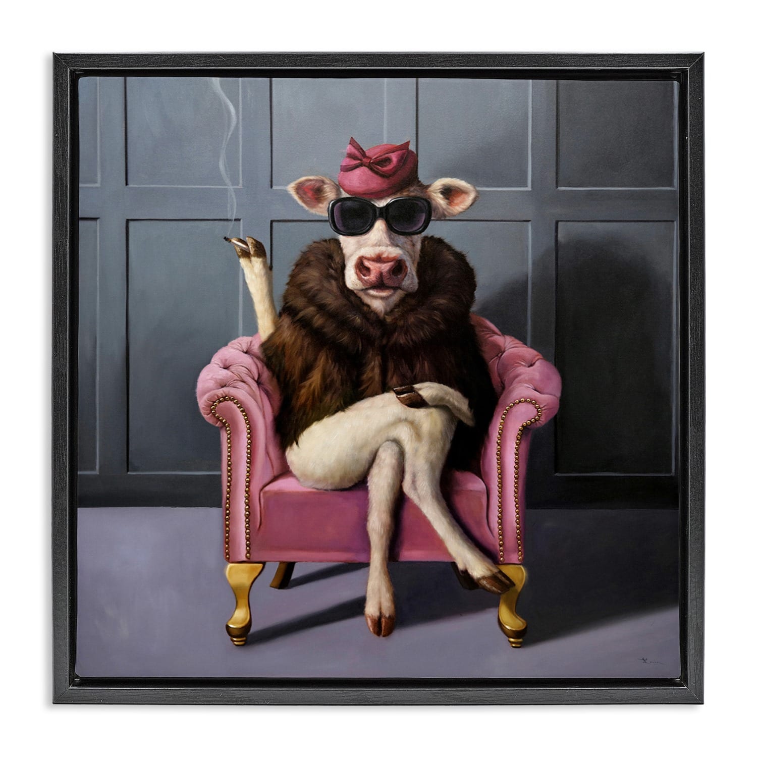 Stupell Industries Trendy Pink Glam Cow Floater Framed Art