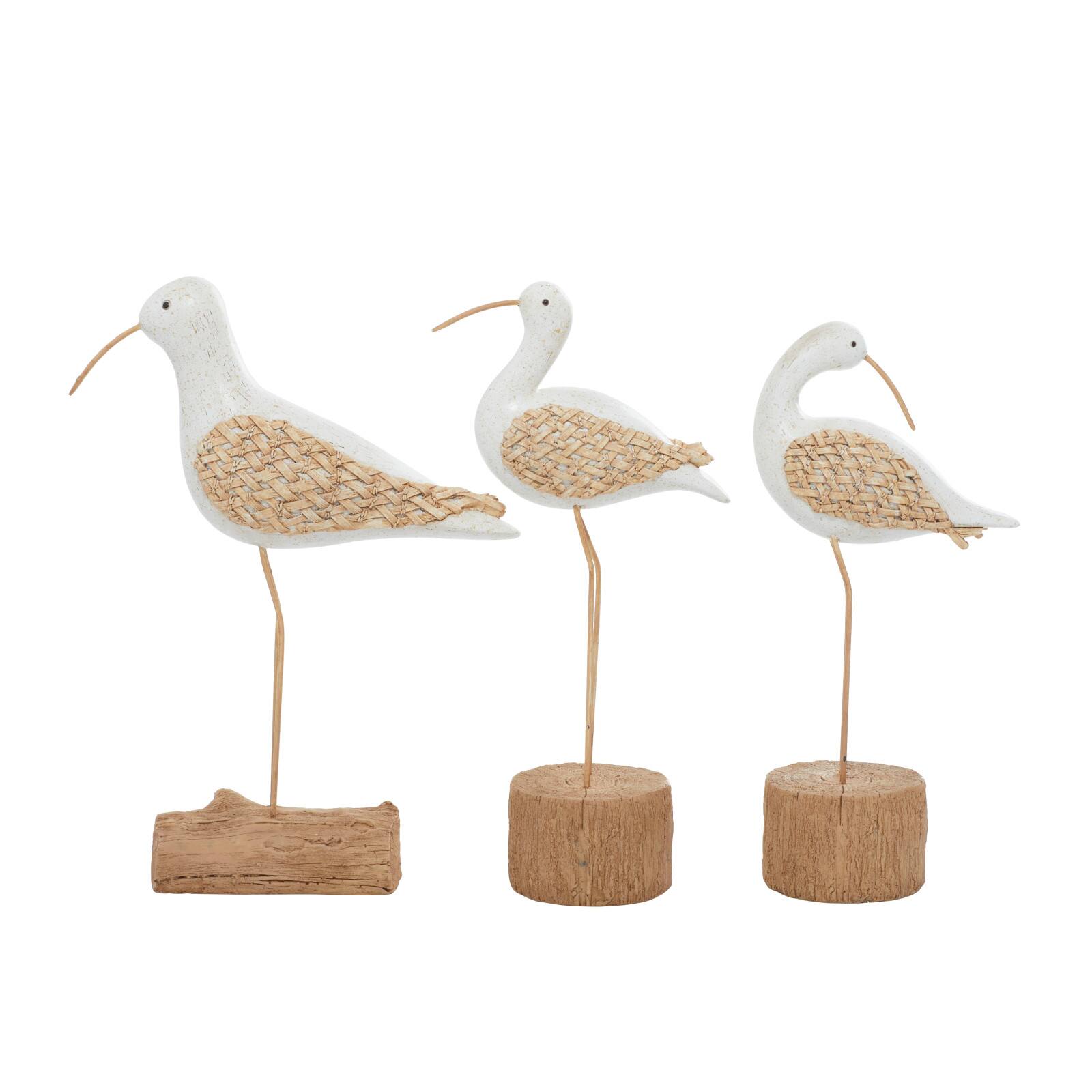 Set of 3 White Polystone Contemporary Sculpture, 15", 15", 14"