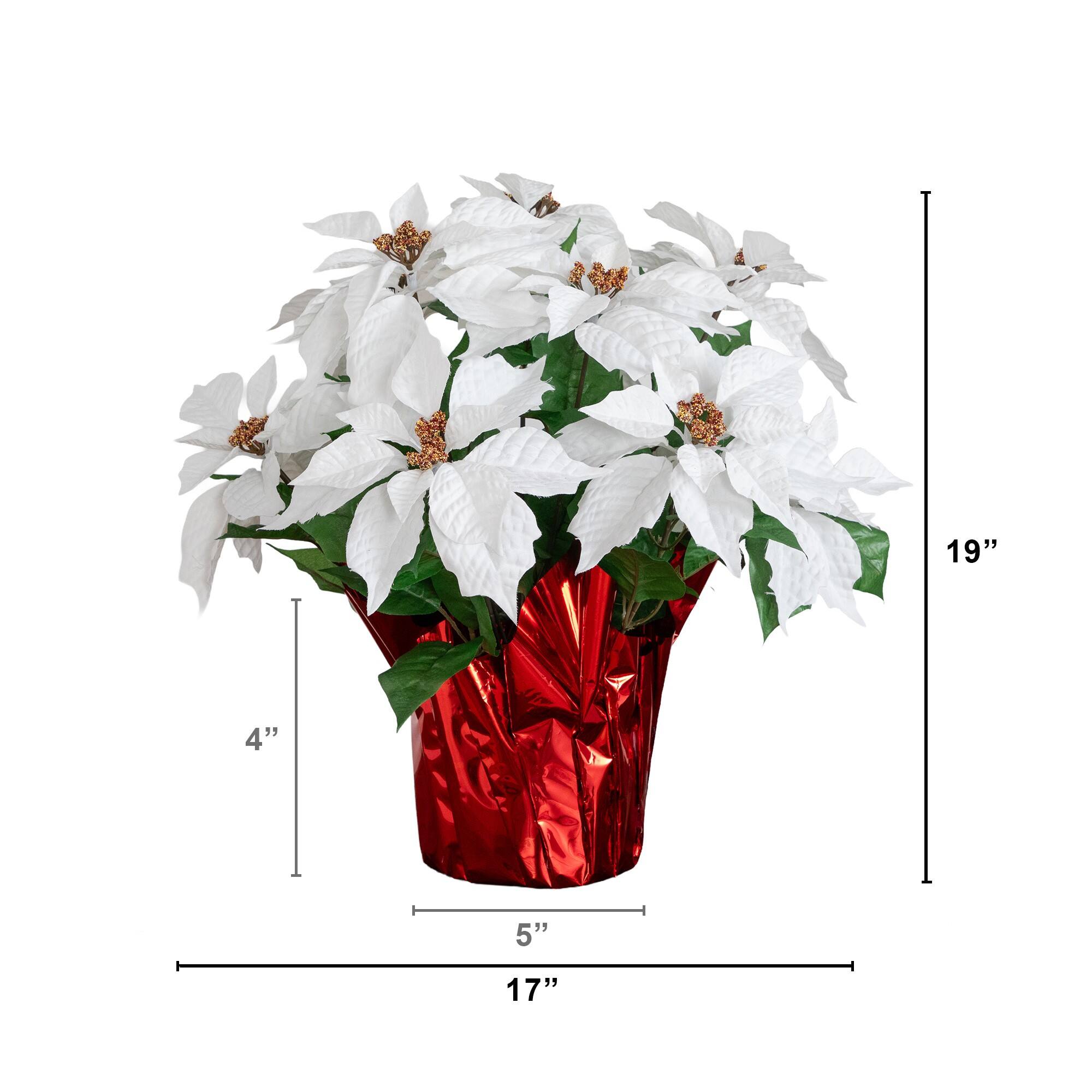 Nearly Natural 19" White Lush Poinsettia in Red Wrapped Artificial Planter