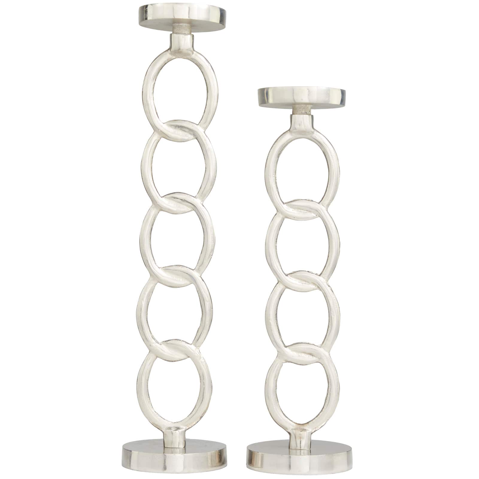 Silver Metal Geometric Candle Holder Set