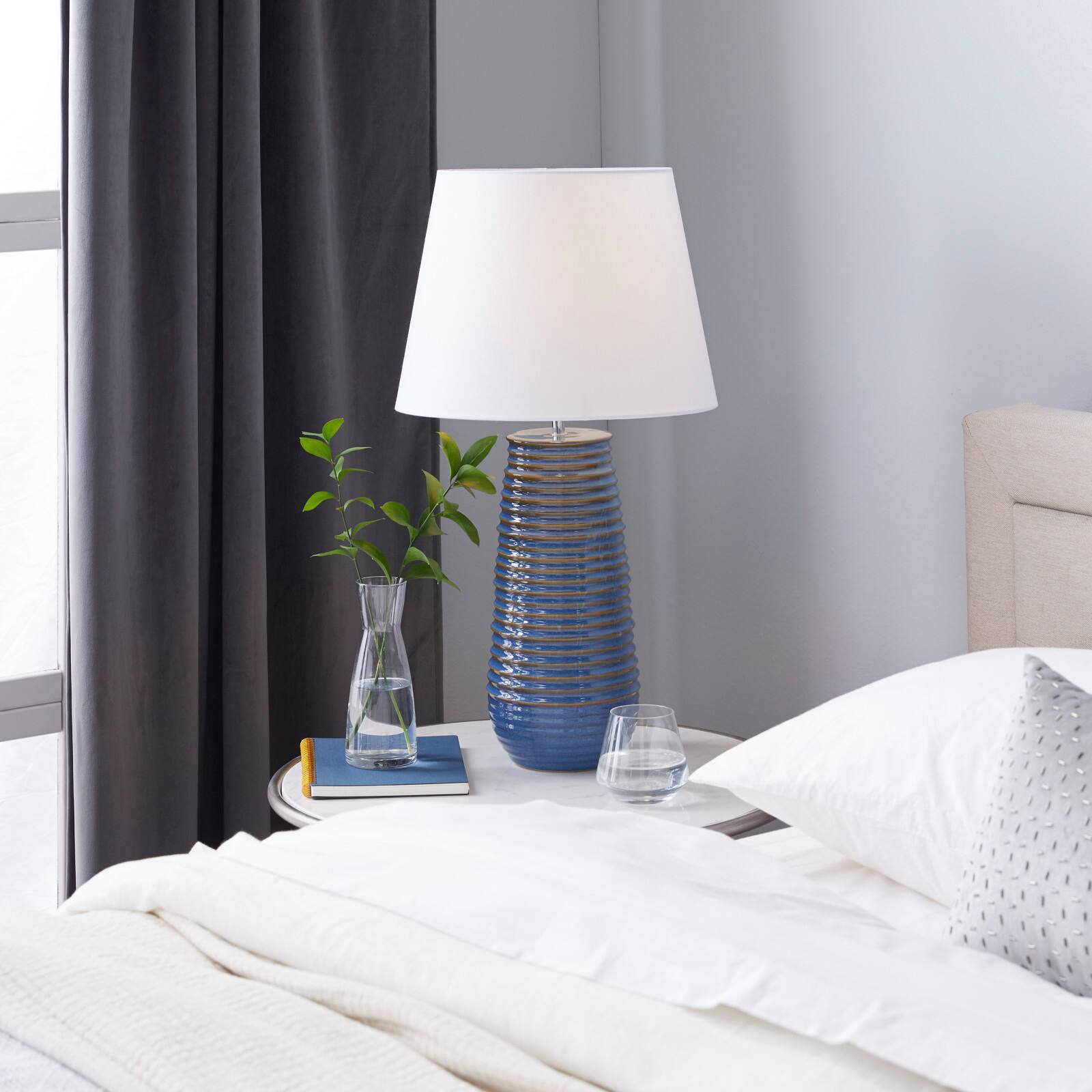 Blue Ceramic Rustic Table Lamp, 28" x 15" x 15"