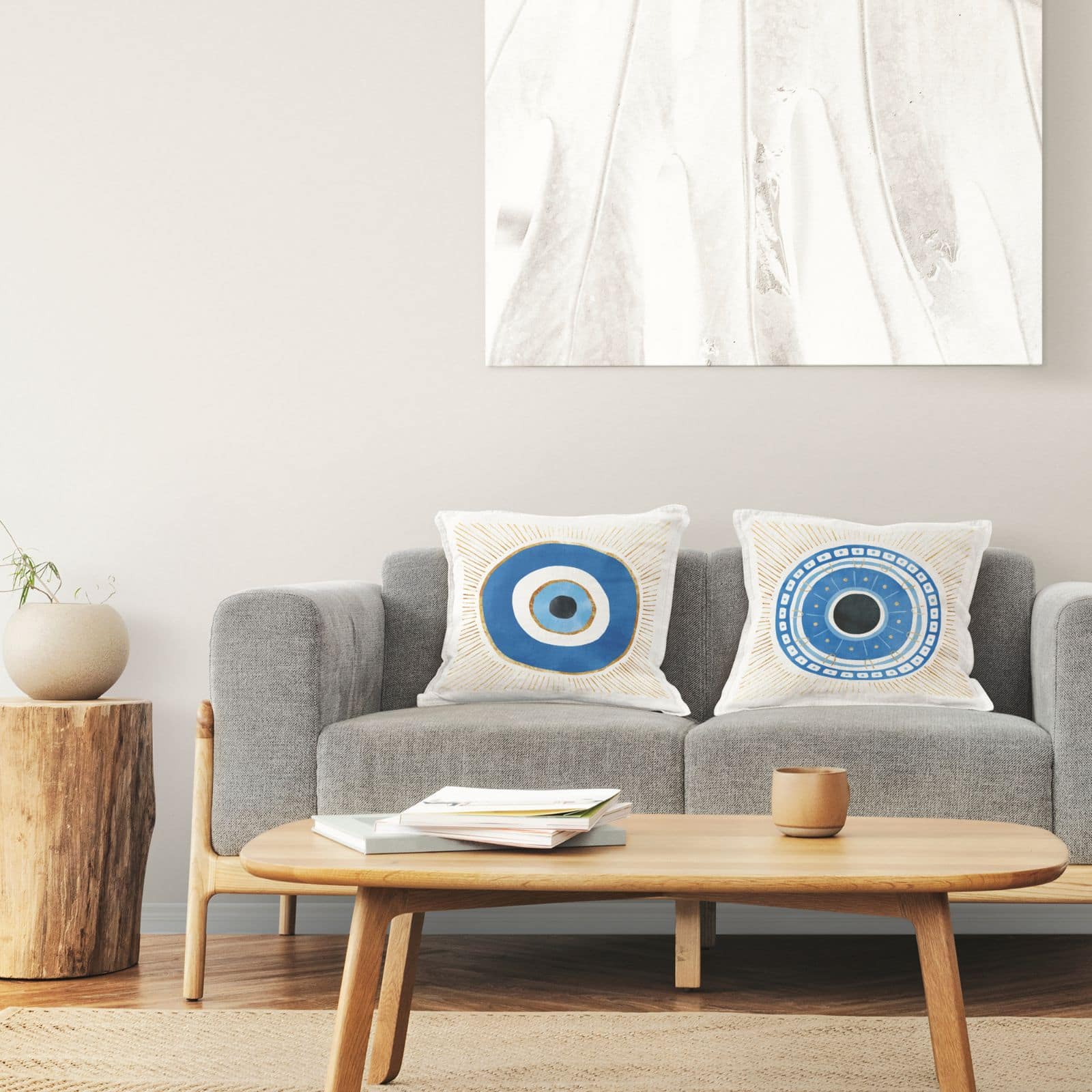 Stupell Industries Boho Blue Evil Eye Spiritual Symbol 2 Pillow Set, 18" x 18"