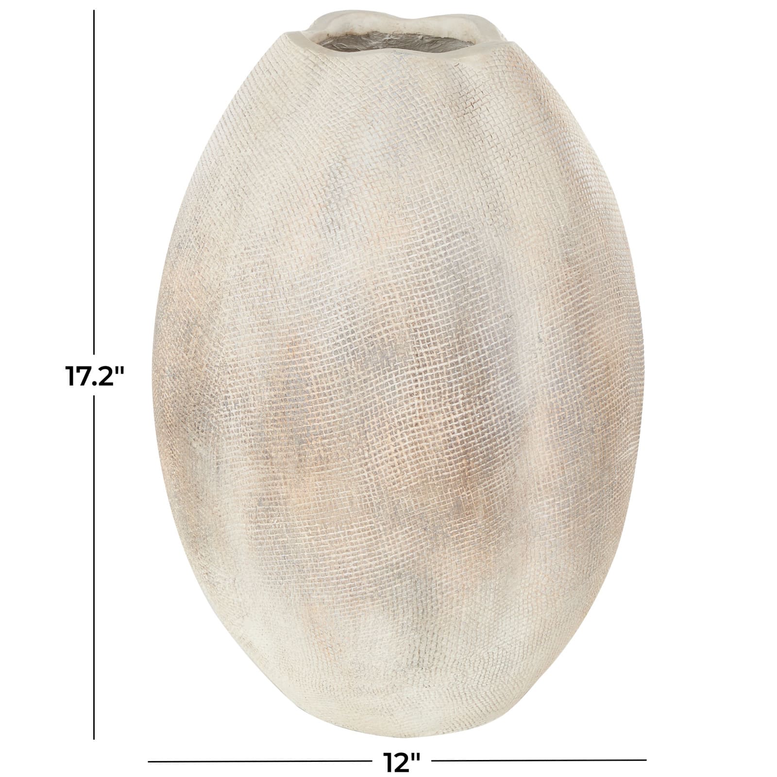 17" Cream Checkered Patterns Magnesium Oxide Decorative Vase
