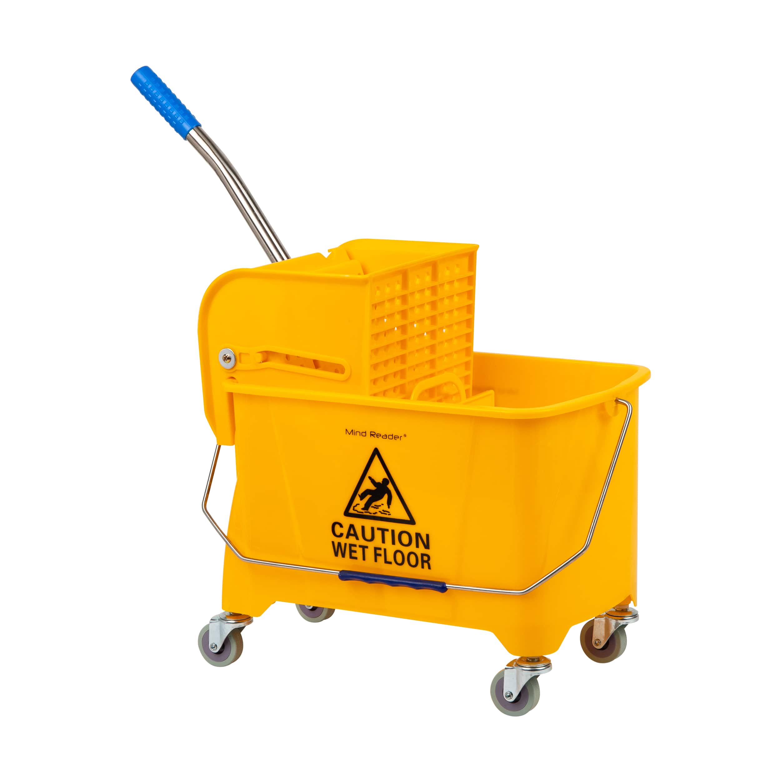 Mind Reader Bucket with Wringer and Mop Set, 22 Qt (5.5 Gallon), Floor Cleaning, Wheels, 16.25"L x 10.75"W x 24.5"H, Yellow