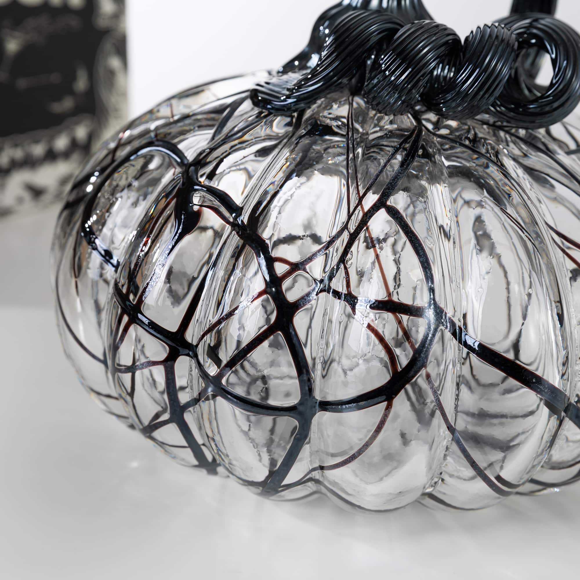 Glitzhome® 7.5" Halloween Abstract Black and White Glass Pumpkin