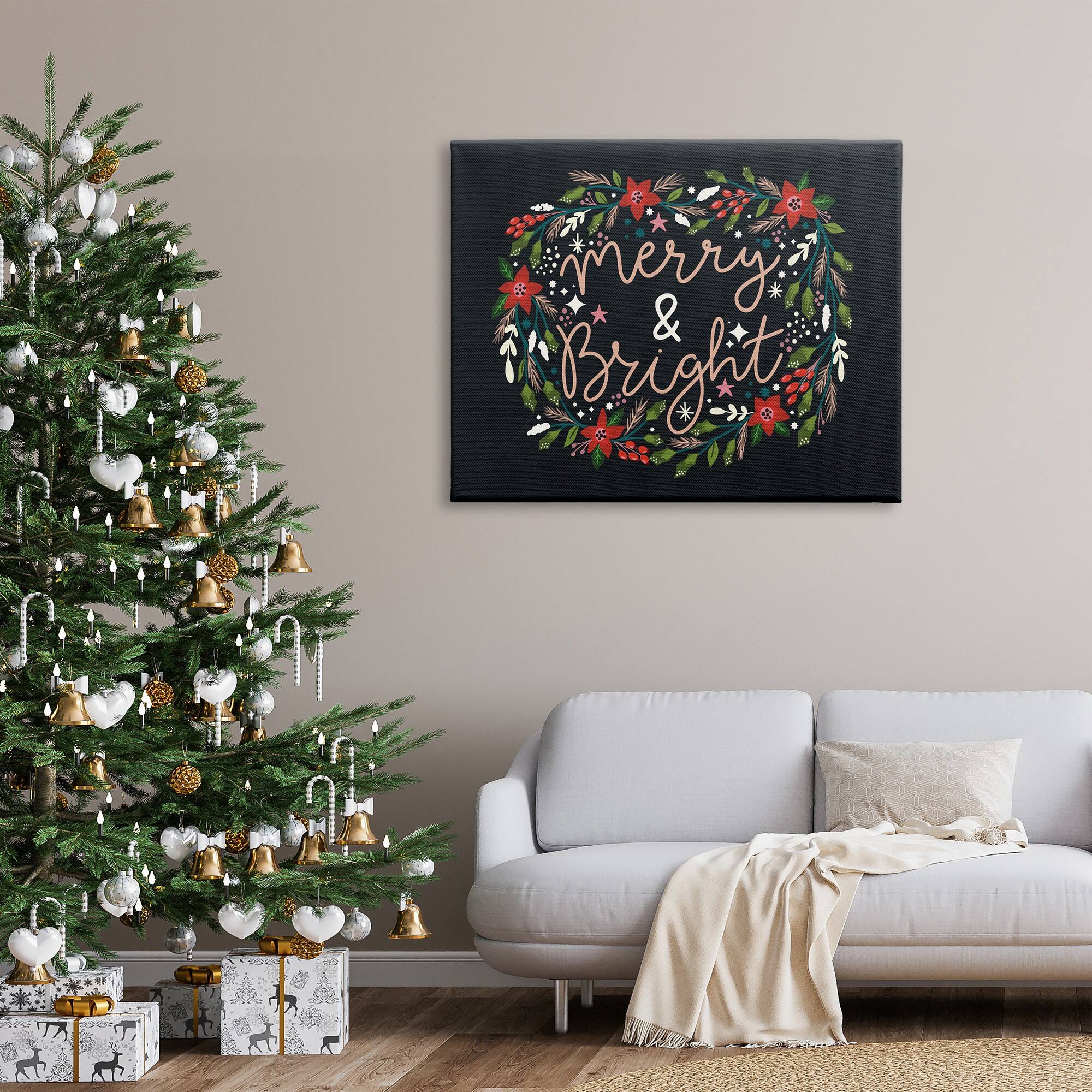 Stupell Industries Merry & Bright Poinsettia Wreath Canvas Wall Art