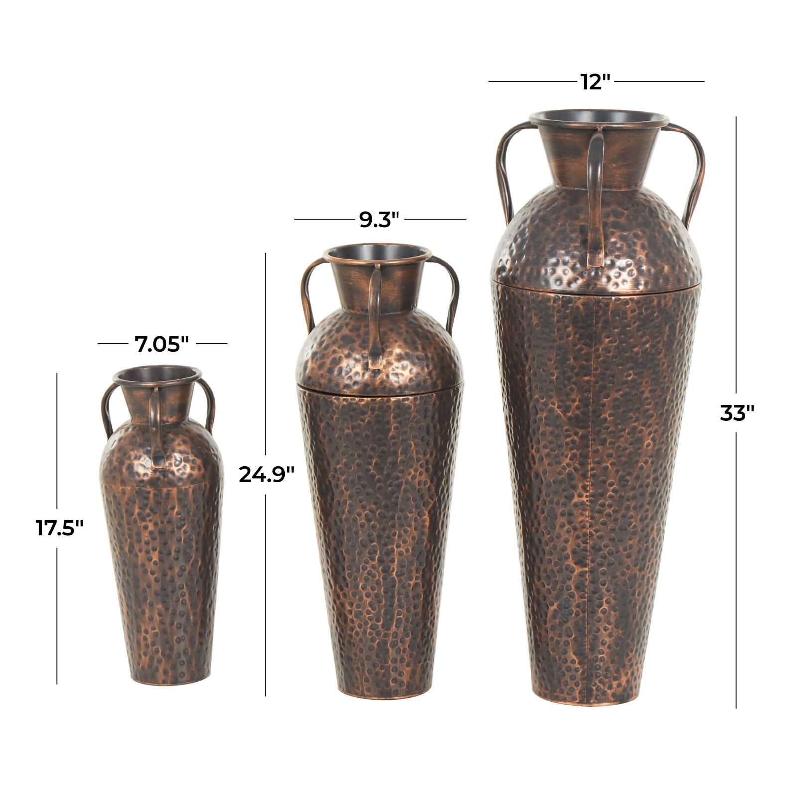 Copper Metal Tall Floor Weathered Amphora Vase Set, 3ct.