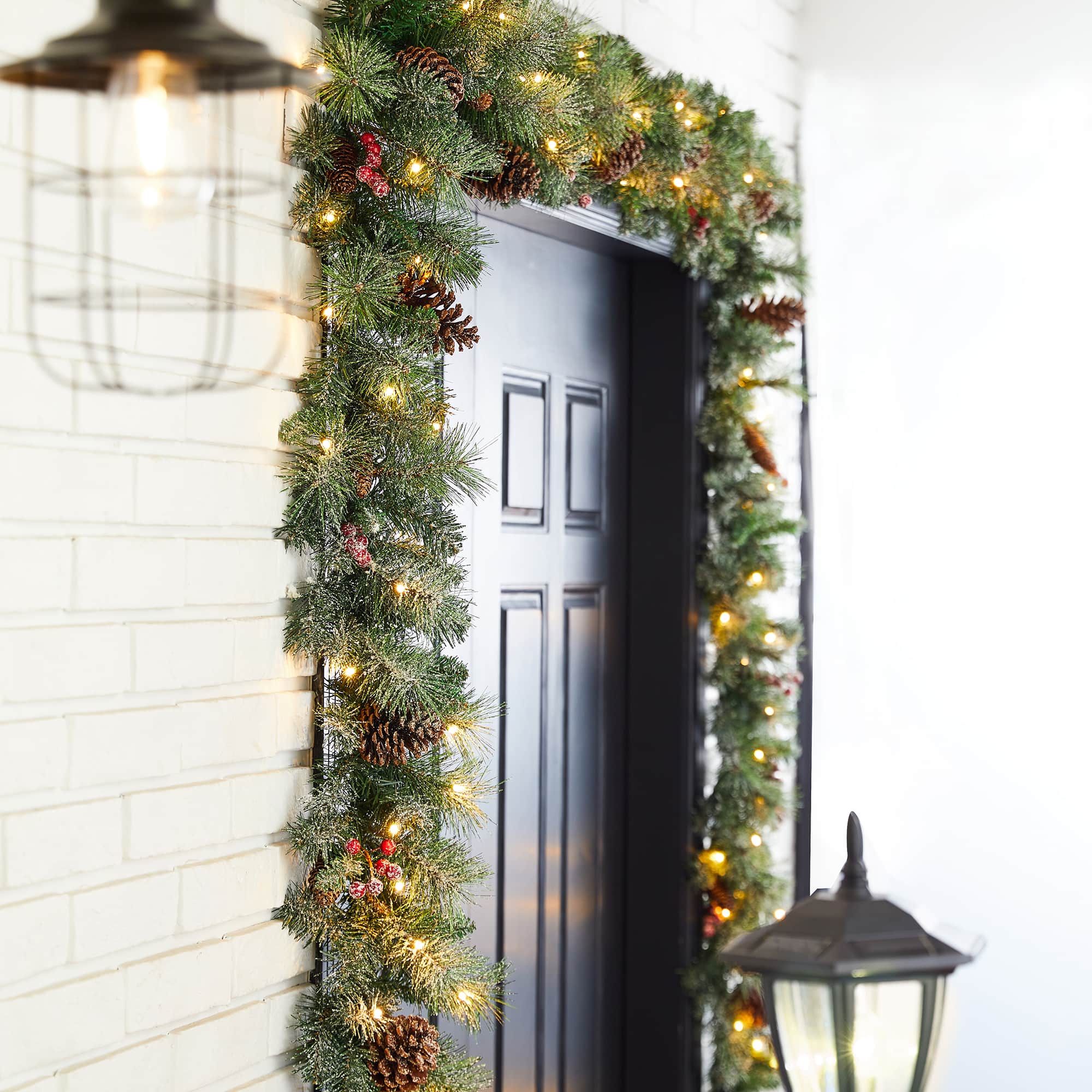Glitzhome® 9ft. Pre-Lit Glittery Pinecone Christmas Garland with Timer, 2ct.