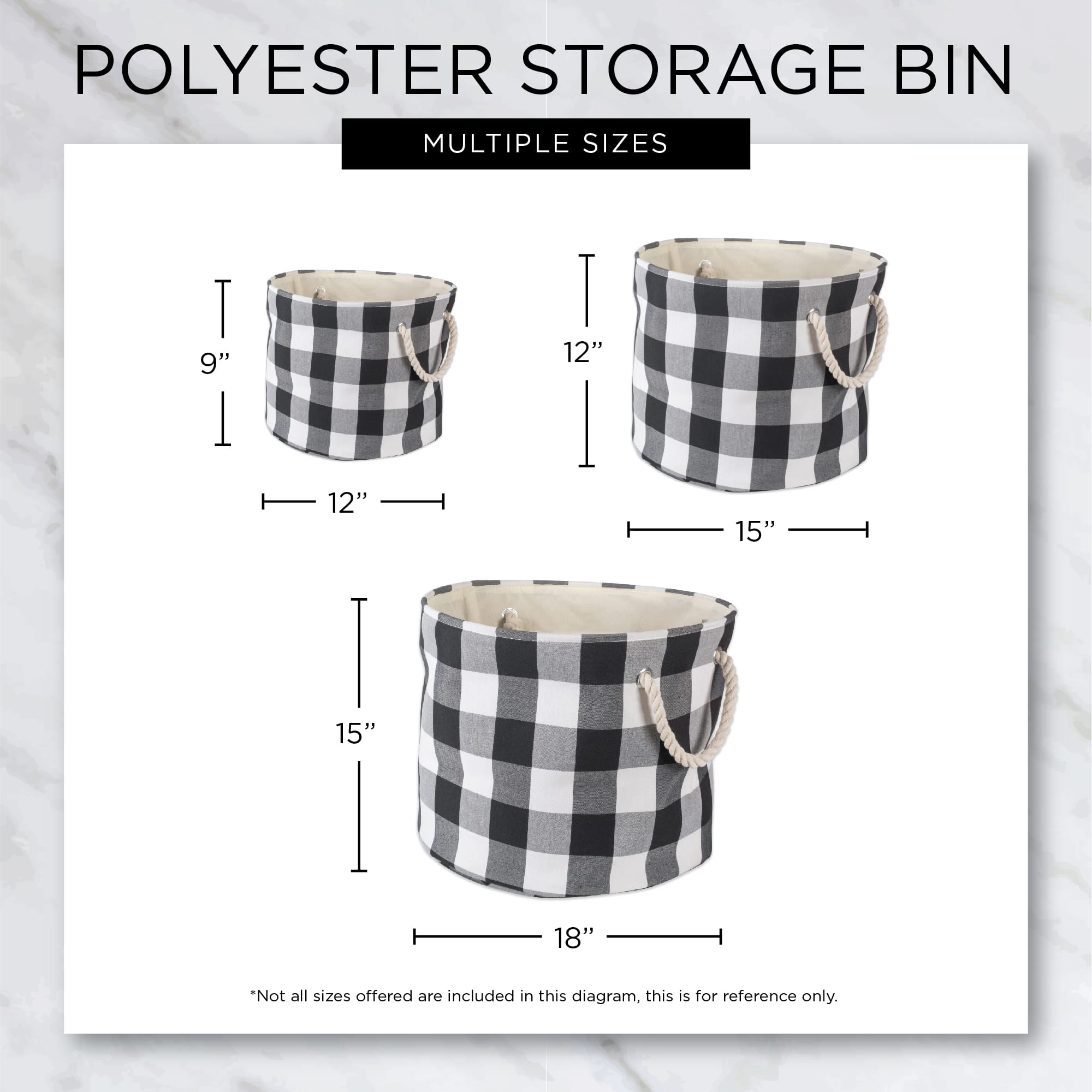 DII® Large Round White/Black Buffalo Check Polyester Bin