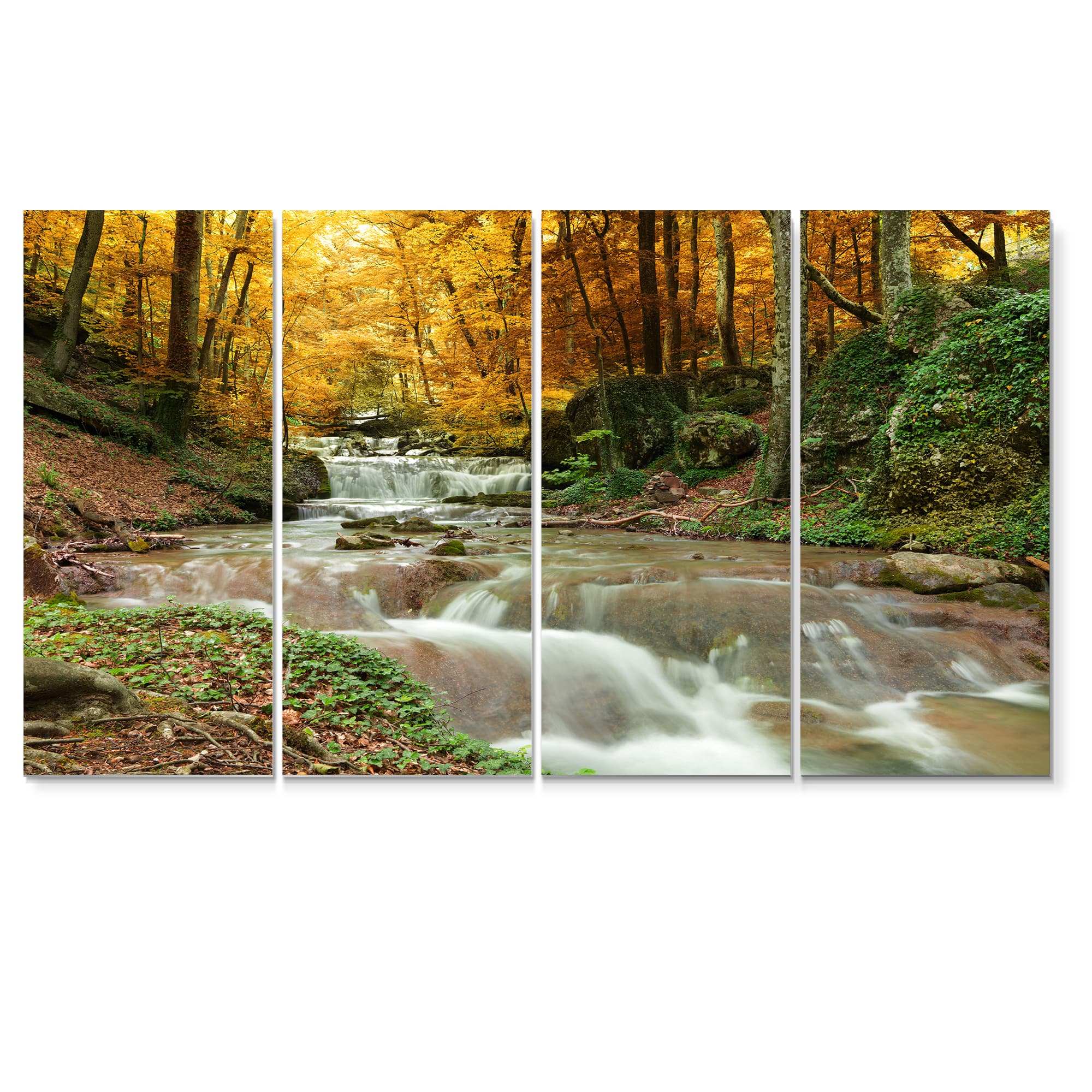 Designart - Forest Waterfall with Yellow Trees