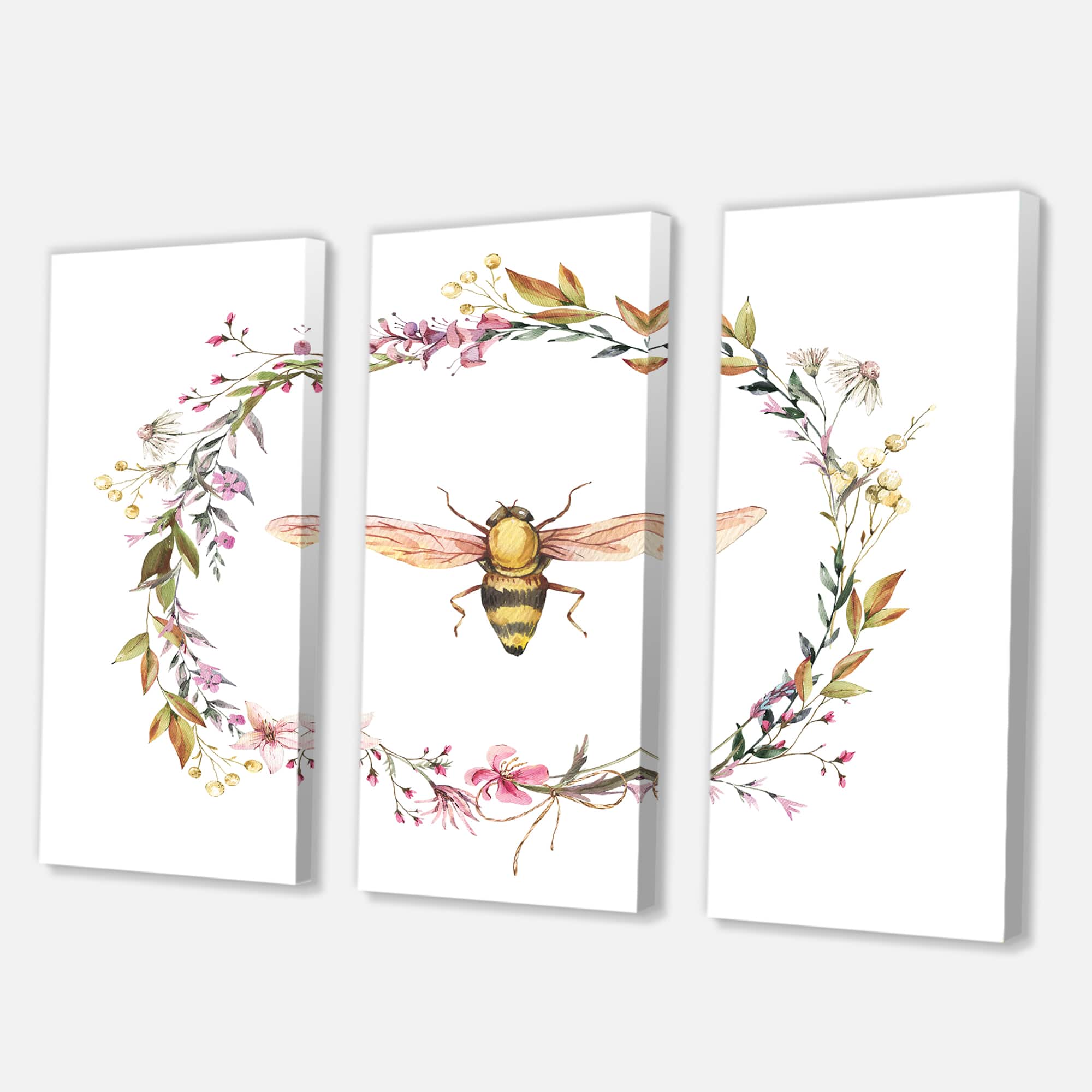 Designart - Bee In Wildflowers Wreath - Farmhouse Canvas Wall Art Print
